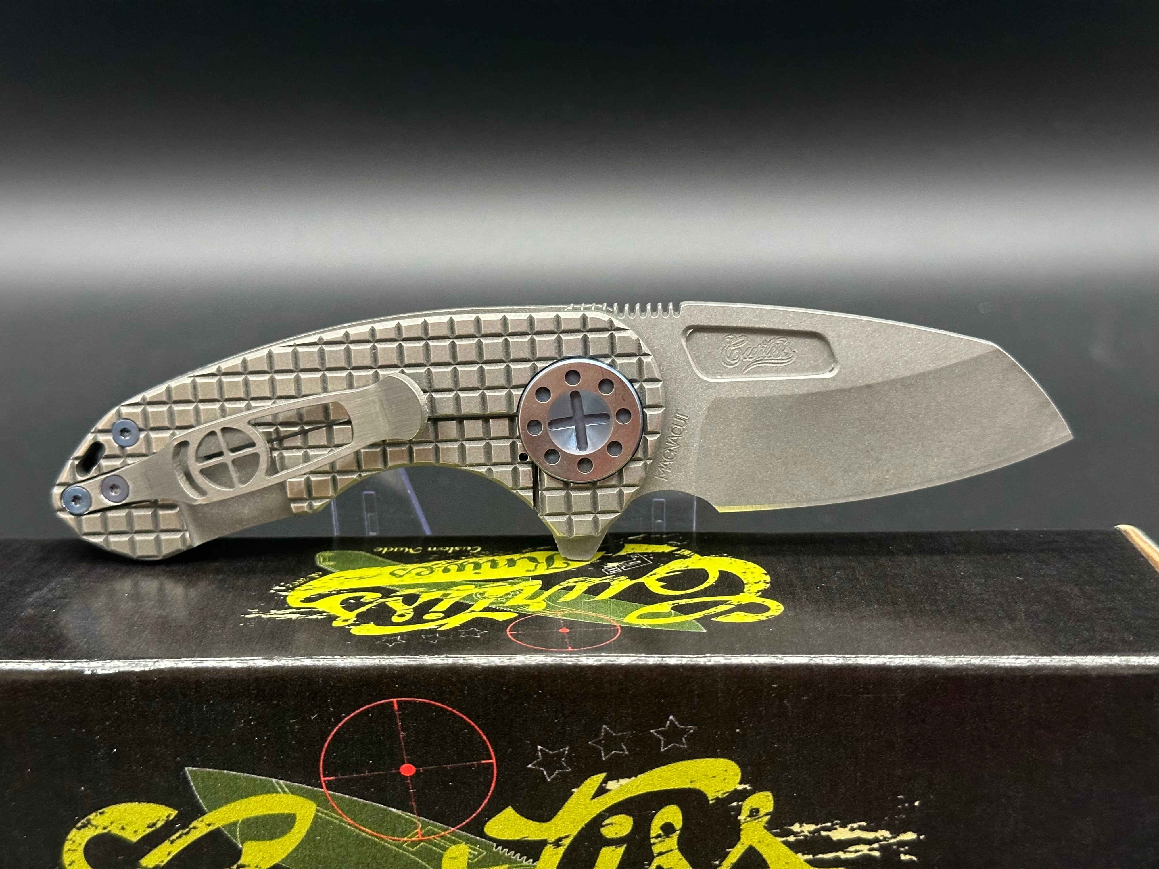 Curtiss Custom Knives F3 Compact Wharny Flipper Knife - Smooth Blasted Titanium Handle, MagnaCut Steel Blade - EDC, Outdoor, Tactical & Survival Use