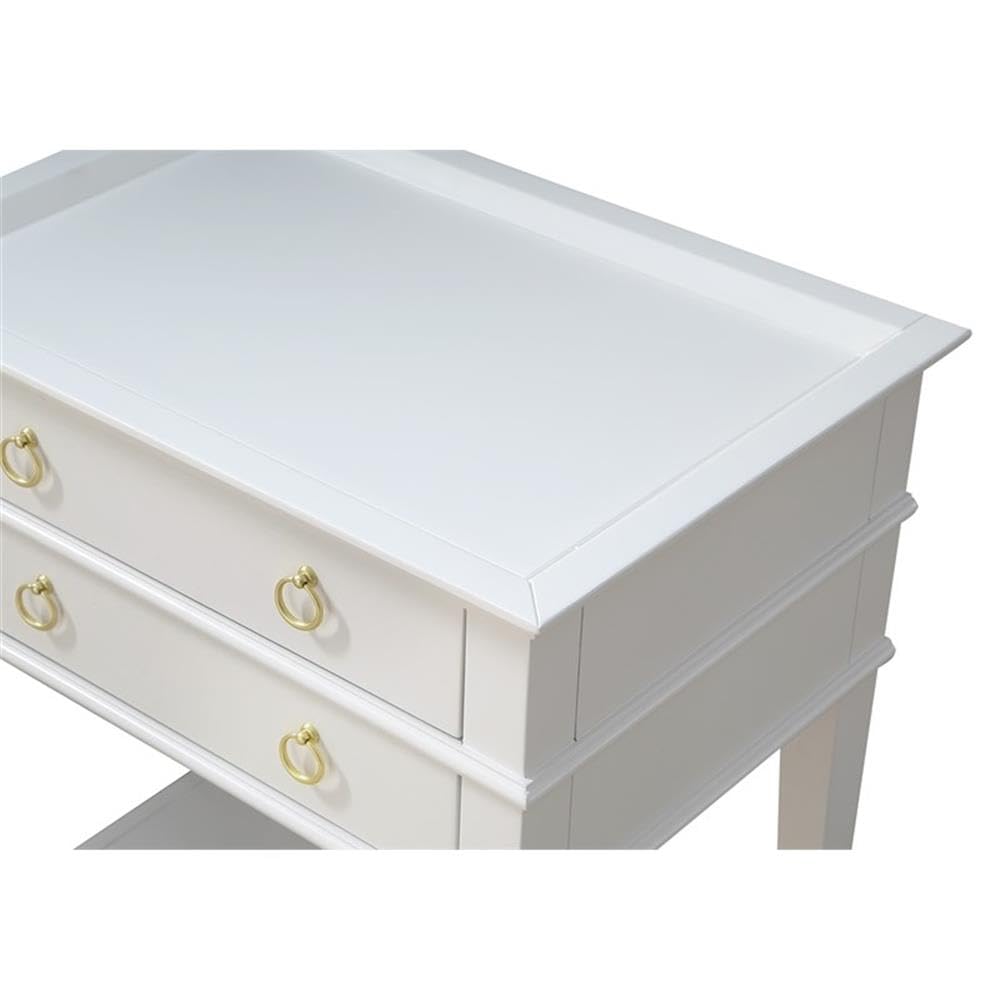 White Clara 2-Drawer Wooden Nightstand with Tray Top - Perfect for Bedroom, Living Room & Small Space Storage