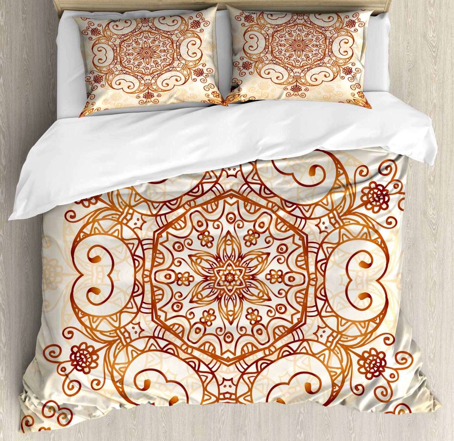 Vintage Duvet Cover Set with Ornamental Floral Damask Pattern - 2 Pack Cal King Size Bedding Set Includes 2 Duvet Covers & 4 Pillowcases - Baroque Style Redwood Peach Abstract Design - Perfect for Master Bedroom, Guest Room & Luxury Hotel Decor