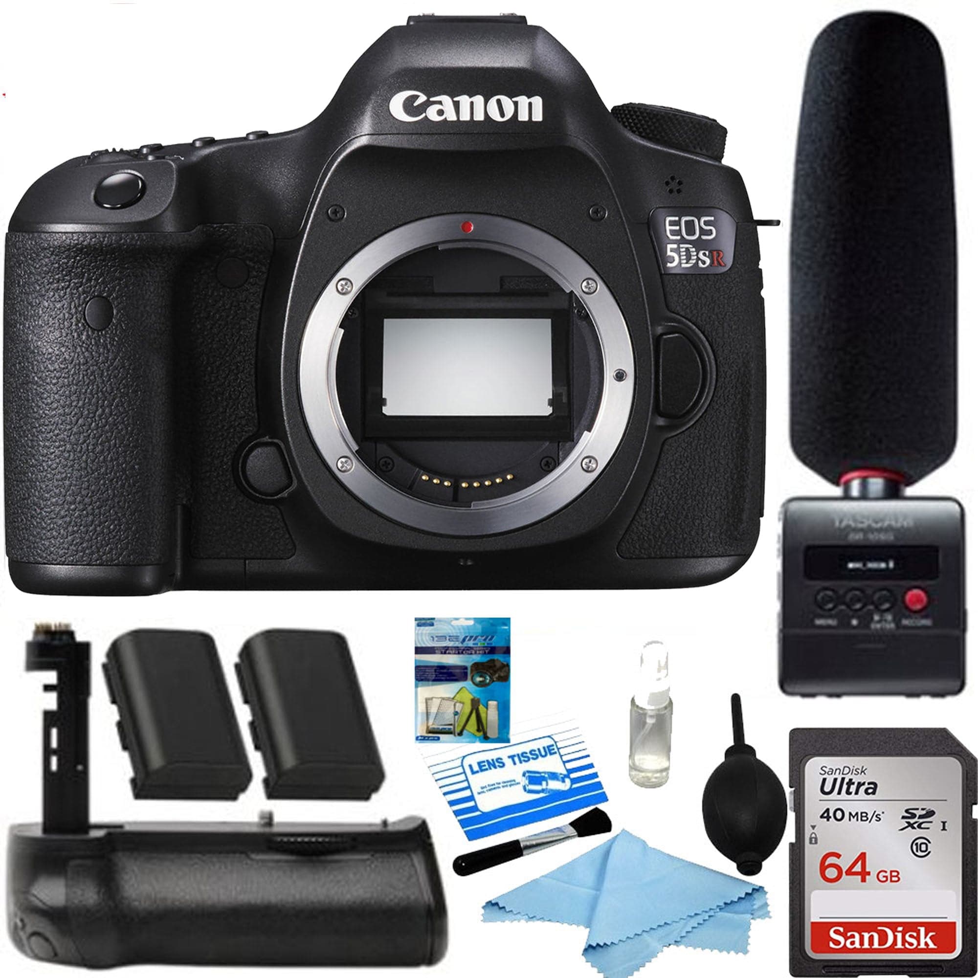 Canon EOS 5DS R 50.6MP Full Frame DSLR Camera Body with Tascam Professional Audio Recorder & Microphone Kit - Perfect for Professional Photography, Videography & Studio Recording