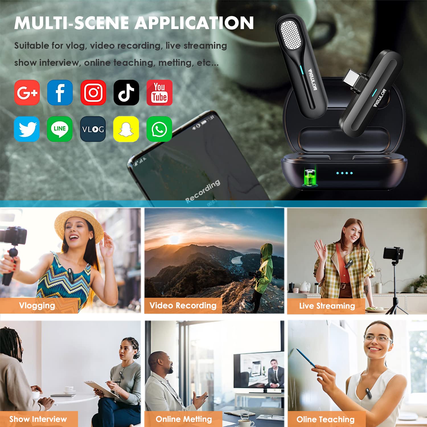 Wireless Microphone for iPhone Android PC - Mini Plug & Play Lavalier Lapel Mic with Charging Case - Perfect for Video Recording, Live Streaming, Vlogging, Interviews & Podcasting