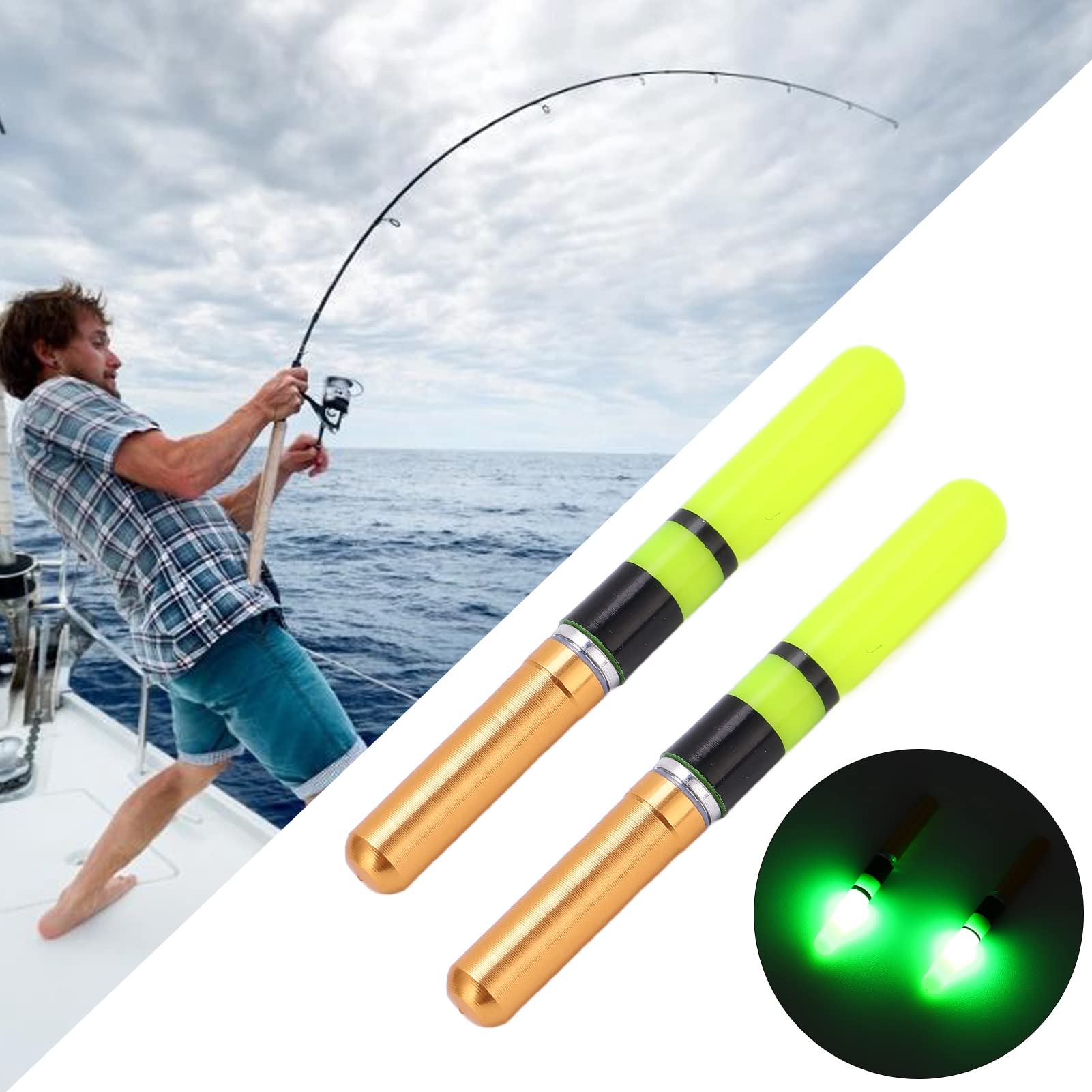 2pcs Luminous Fishing Floats with Battery - Electronic Lighted Night Fishing Bobbers for Bass/Catfish - Waterproof & Durable Fishing Accessories (Gold) - Perfect for Night Fishing, Kayak Fishing & Ice Fishing
