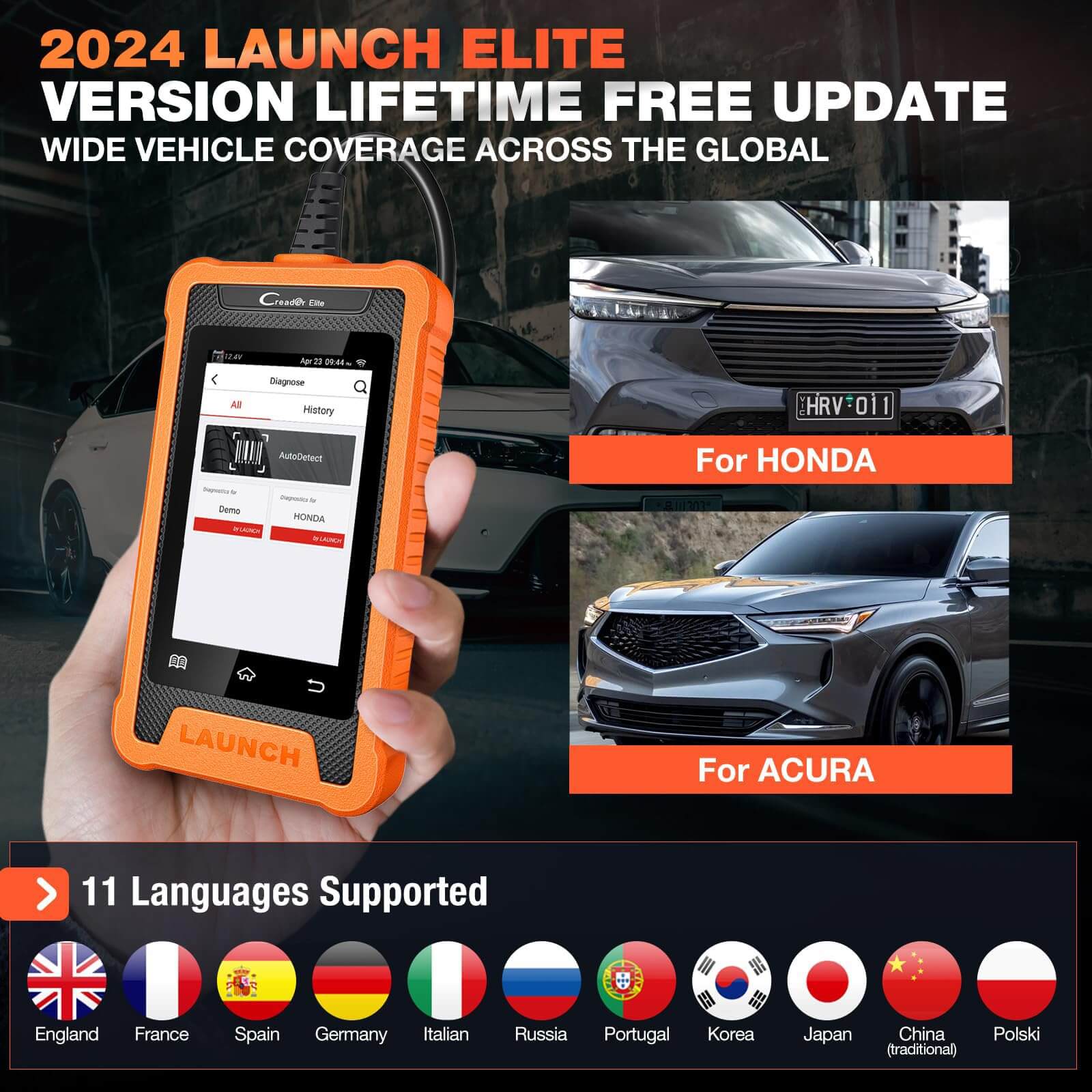 LAUNCH X431 Creader Elite OBD2 Scanner for Honda - Professional Bi-Directional Diagnostic Tool & Code Reader (Compatible with Acura, Dongfeng Honda, GAC Honda) - Car Repair, Engine Check & Vehicle Maintenance