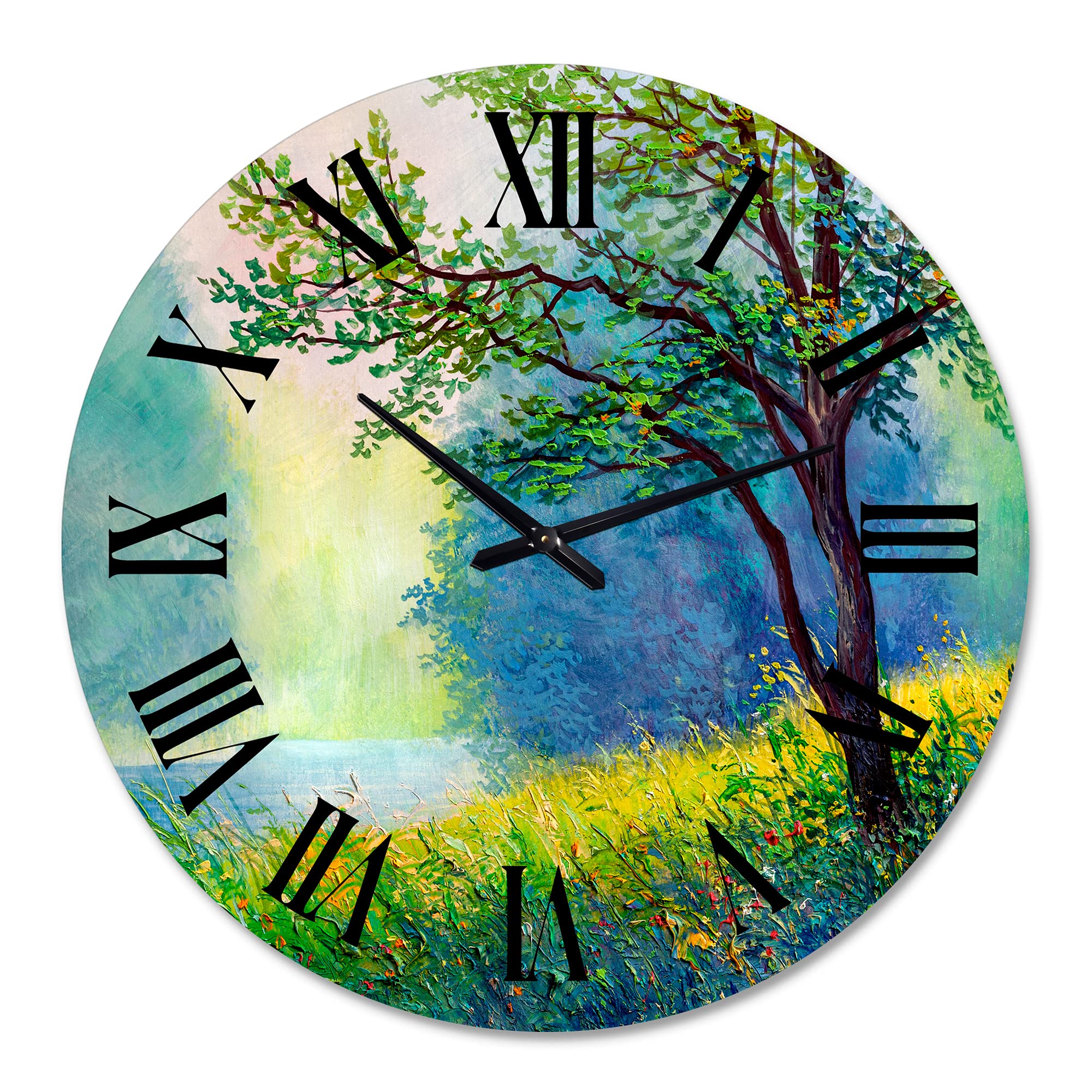 Large Traditional Wall Clock - Summer Forest with River and Waterfall Landscape Nature Design for Living Room, Bedroom, Office Decor | Perfect for Home, Office & Gift Giving