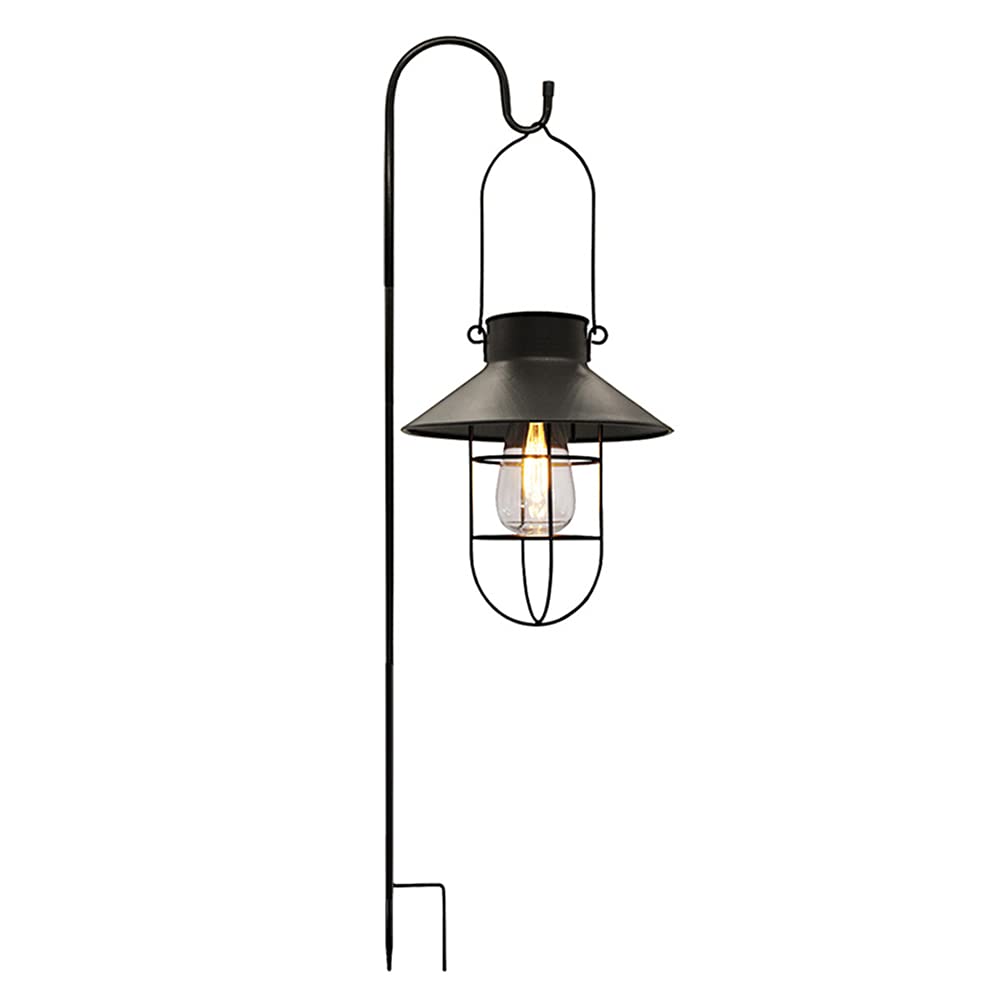 AIZHIYI Solar Powered LED Hanging Lantern - Outdoor Wrought Iron Decorative Light with Warm White Tungsten Bulb for Garden, Patio, Porch and Yard Decor