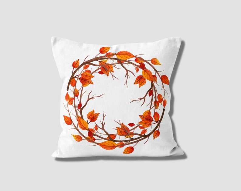 4-Piece Fall Wreath Pillow Cover Set - Autumn Home Decor for Sofa, Couch & Porch - Seasonal Throw Pillow Covers for Thanksgiving & Halloween Decorations