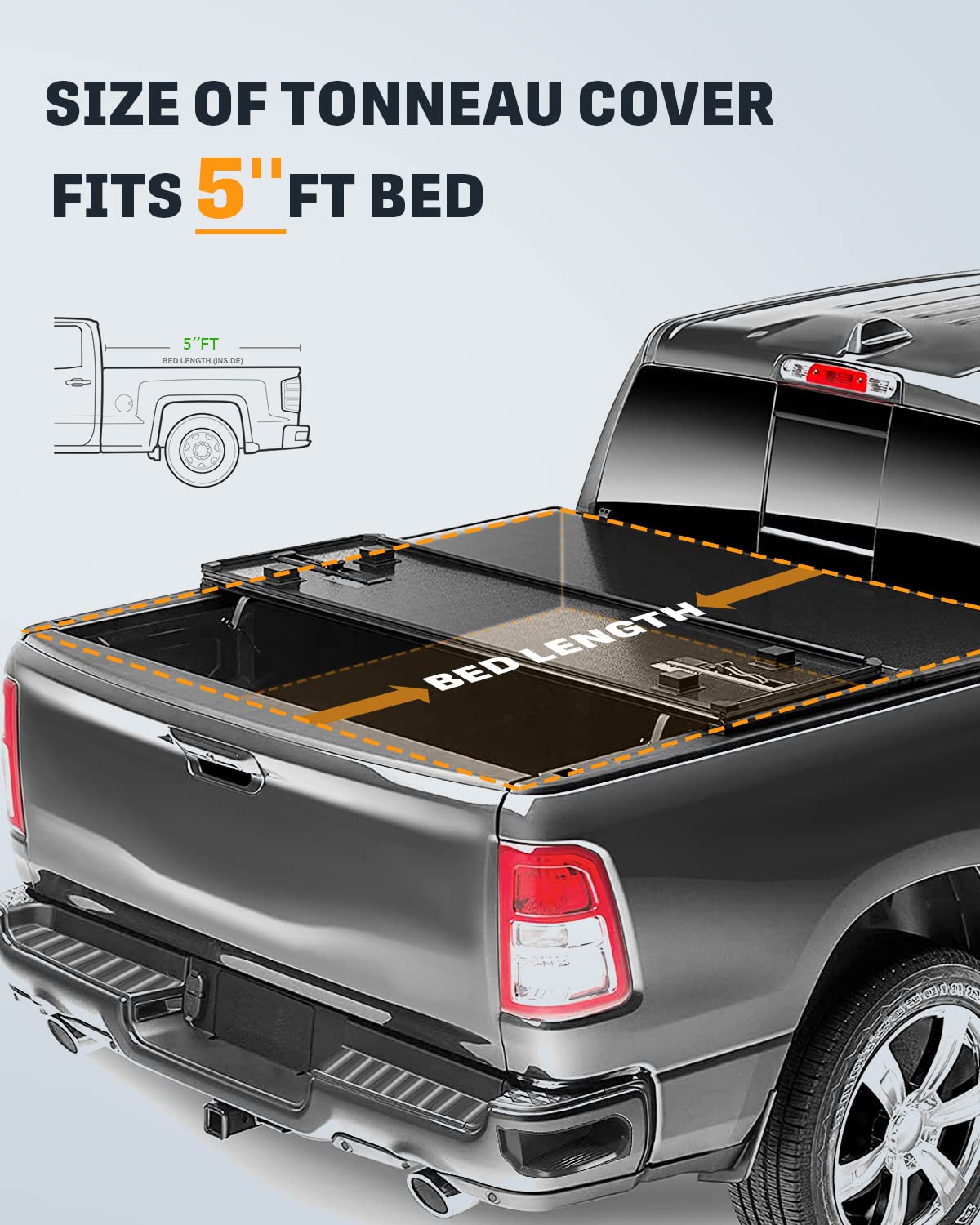 FINDAUTO Hard Tri-Fold Truck Bed Tonneau Cover for 2019 Ford Ranger Styleside 5FT Bed - Waterproof & Durable Truck Accessory for Cargo Protection & Improved Fuel Efficiency