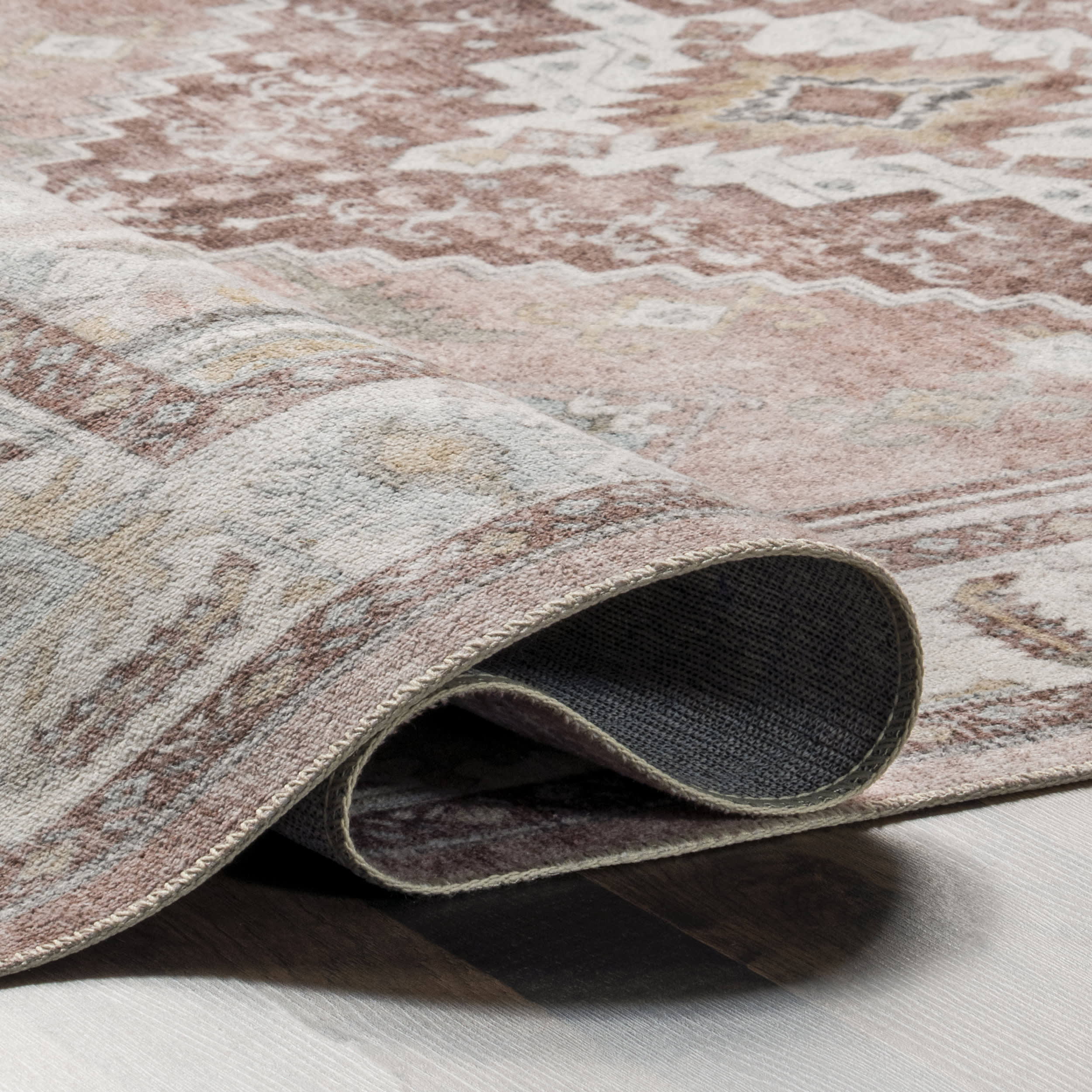 Charis Medallion Washable Rug - Soft & Durable Blush Pink Area Rug for Living Room, Bedroom, Dining Room | Easy to Clean, Stain Resistant, Non-Slip Backing | Perfect for Home Decor, Apartment, Nursery