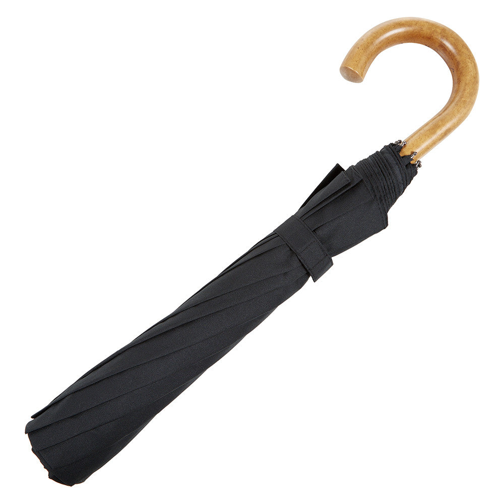 Premium Malacca Wood Handle Retractable Black Umbrella - Windproof & Waterproof for Outdoor, Travel, and Daily Use