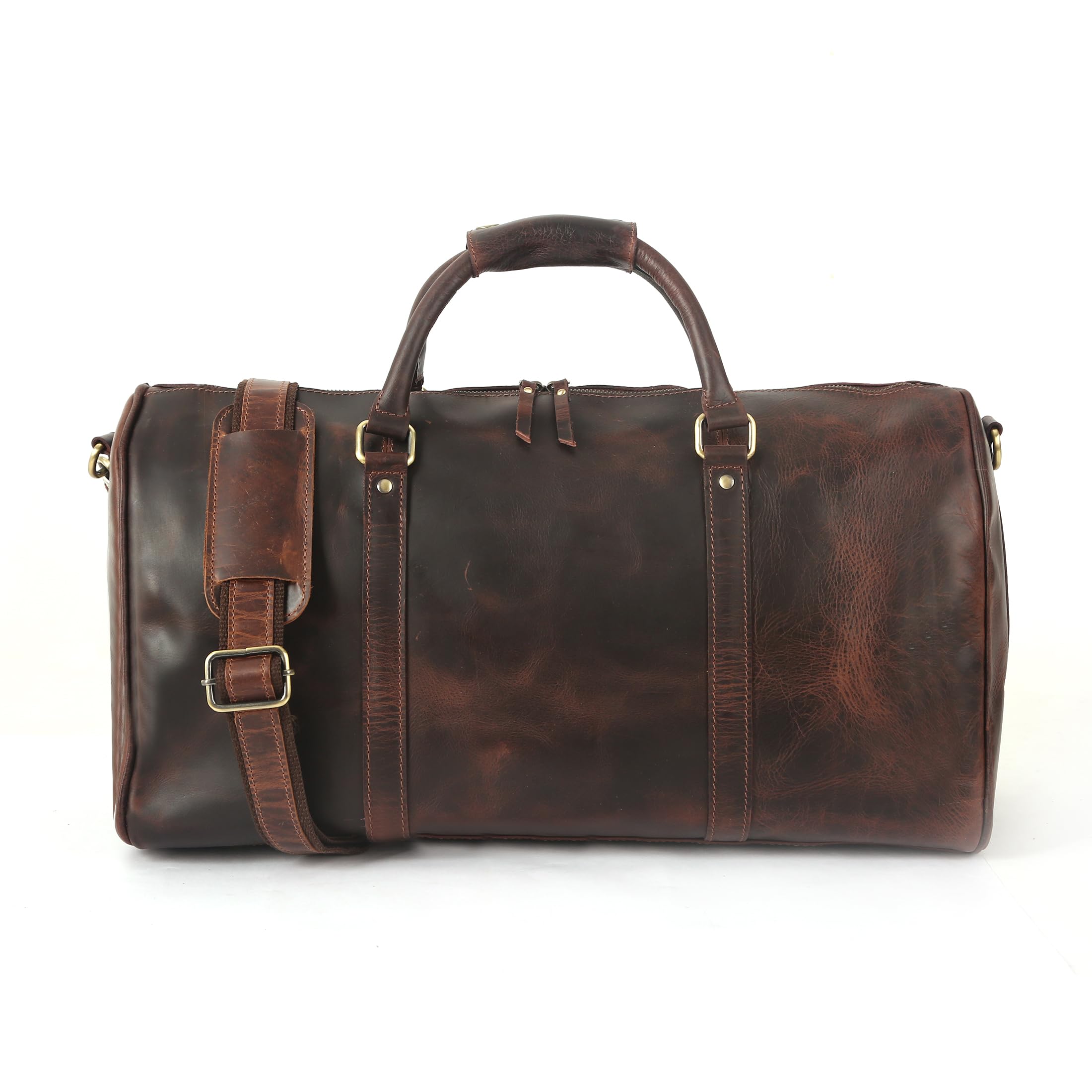 Premium Oversized Dark Brown Full Grain Leather Weekender Bag - Large Travel, Gym & Sports Duffle for Men & Women - Durable Carry-On Luggage for Weekend Trips, Workouts & Business Travel (Dark Brown)