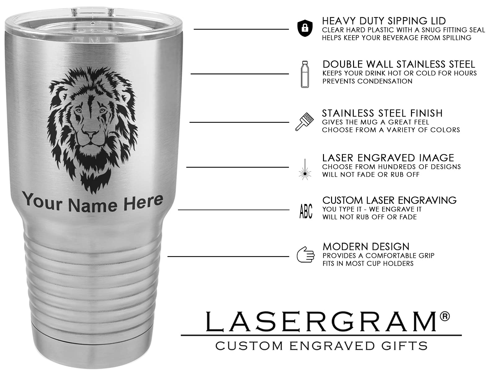 LaserGram 30oz Vacuum Insulated Stainless Steel Tumbler Mug with Personalized Engraving - School Bus Design - Perfect for Coffee, Tea & Cold Drinks at School, Office or Travel