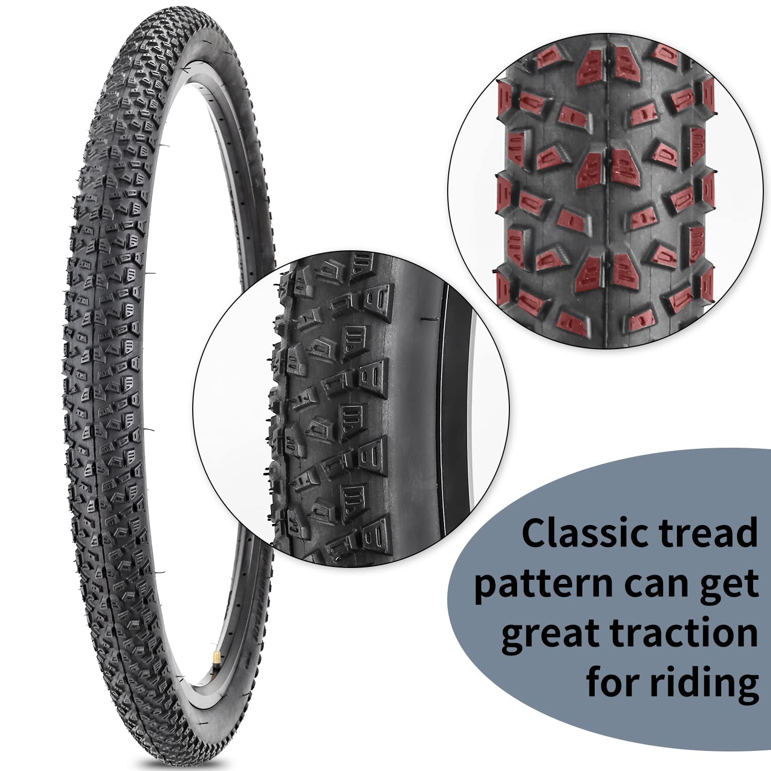 2 Pack Mountain Bike Tires 24/26/27.5/29 Inch - 1.95 to 2.125 Width Folding Replacement Tires with Bead Wire & Tire Levers - Perfect for Trail Riding, Commuting & Off-Road Cycling