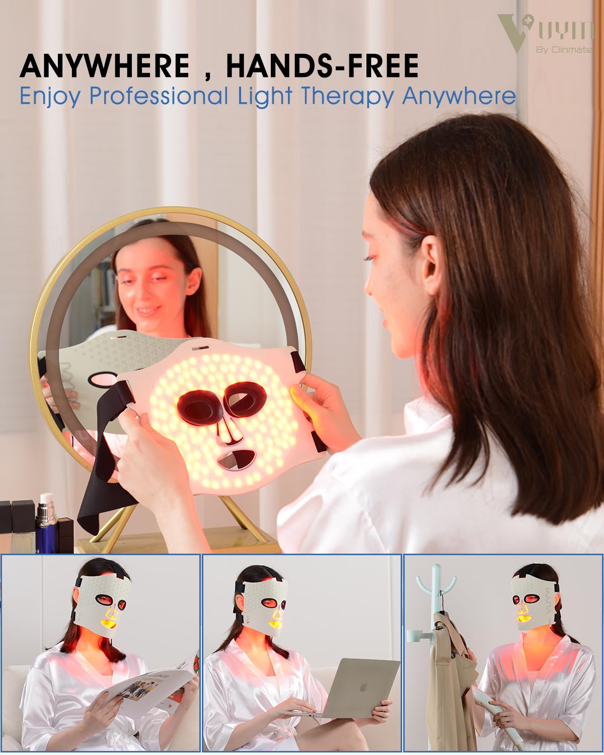 Red Light Therapy Mask for Face - 292 LEDs, 130g Lightweight & 2mm Thin, Cordless with LCD Controller | Infrared Light Therapy for Skin Care, Anti-Aging & Acne Treatment | Perfect for Home Use, Travel & Spa (White)