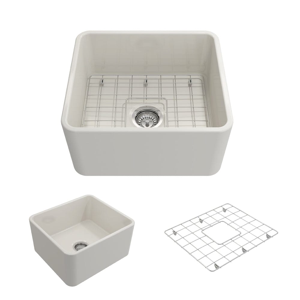 BOCCHI CLASSICO 20 Fireclay Farmhouse Single Bowl Kitchen Sink with Protective Bottom Grid and Strainer