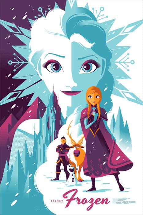 Frozen Disney Movie Poster by Tom Whalen - Limited Edition Art Print for Home Theater, Kids Room & Disney Fan Collection