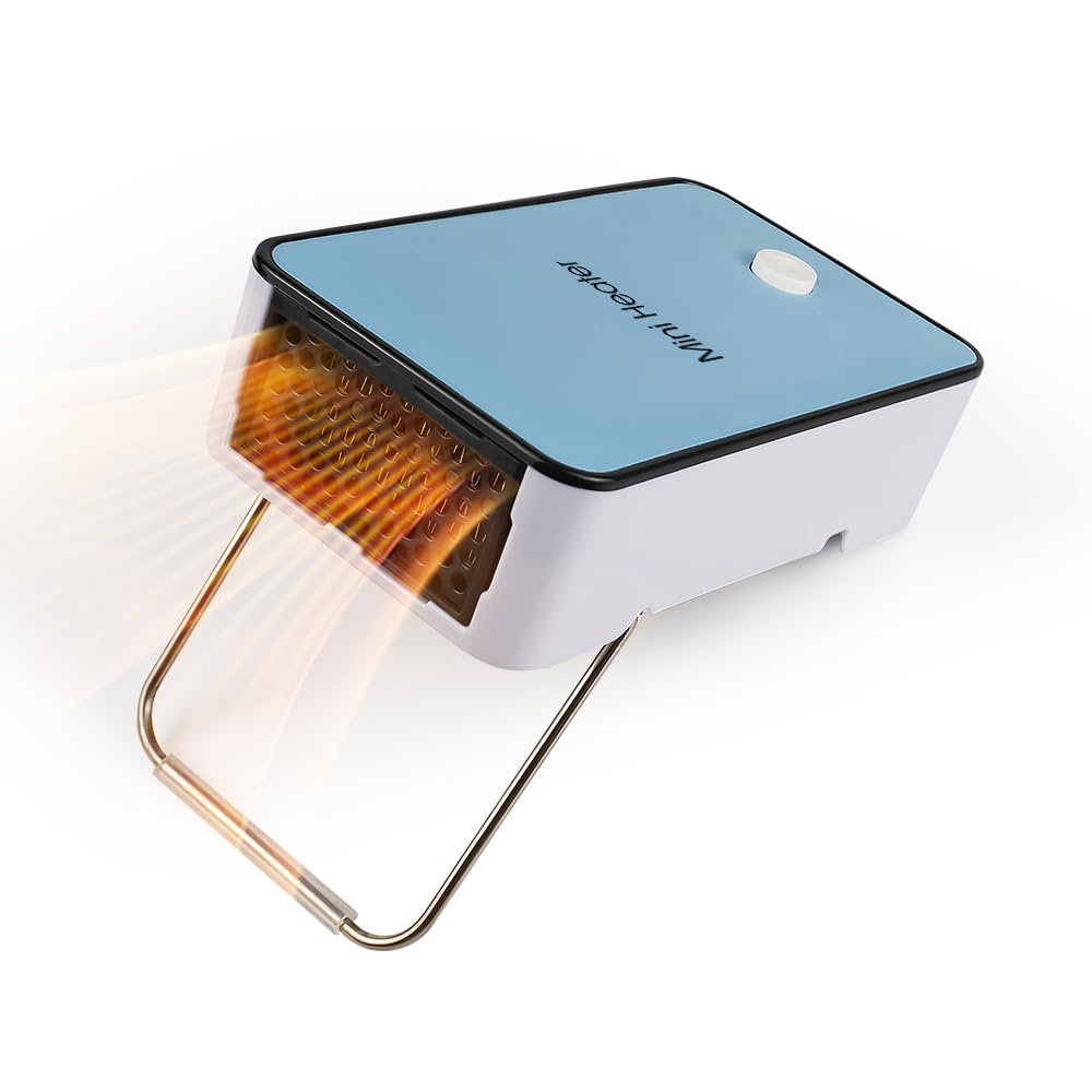 YUHICIDI Portable Space Heater - Mini Electric Fan Heater with Safety & Energy-Saving Features - Fast Heating for Home, Office & Desktop Use - Perfect for Winter & Small Rooms (Blue)