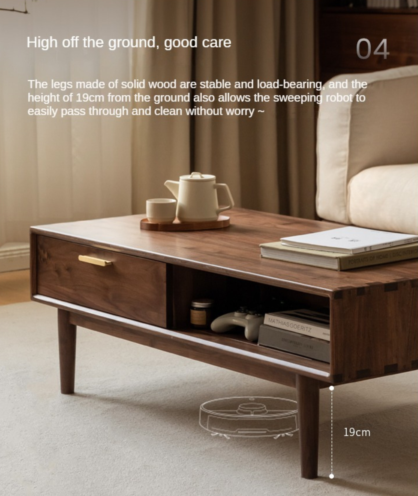 Solid Black Walnut Wood Storage Coffee Table with Rock Plate - Rustic Living Room Furniture for Home Decor & Organization