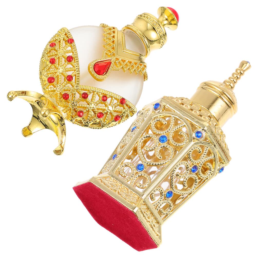 EXCLUZO 2-Pack Vintage Crystal Perfume Bottles - 10ml Empty Refillable Glass Perfume Containers, Arabian Egyptian Style Essential Oil Travel Dispenser - Perfect for Home Decor, Gift Giving & Travel Accessories
