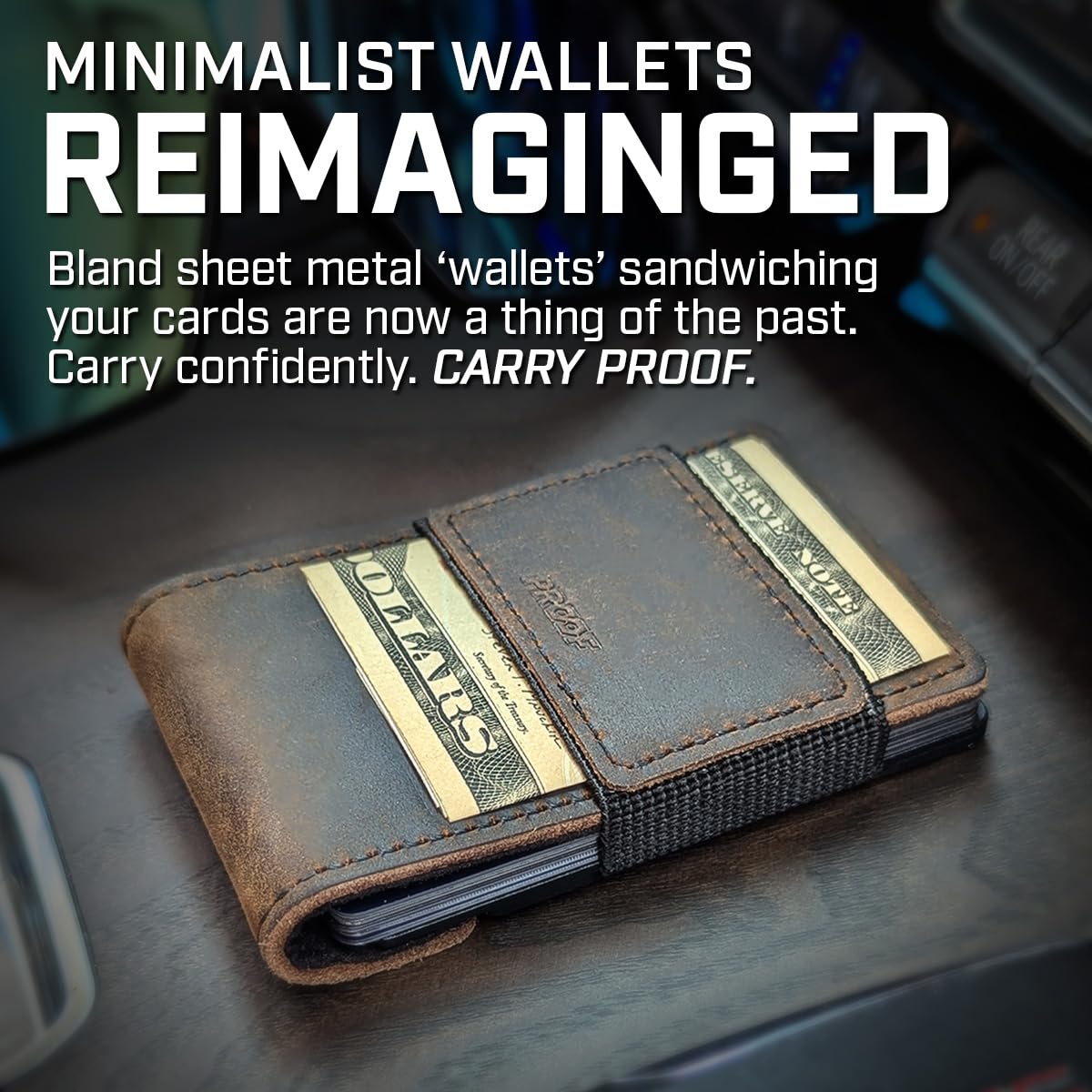 PROOF Wallet - Ultra Slim Minimalist RFID Blocking Wallet for Men | Genuine Leather & Metal | Front & Back Pocket Design | Gift Box Included | Veteran Owned Business | Perfect for Everyday Carry, Travel & Business Use