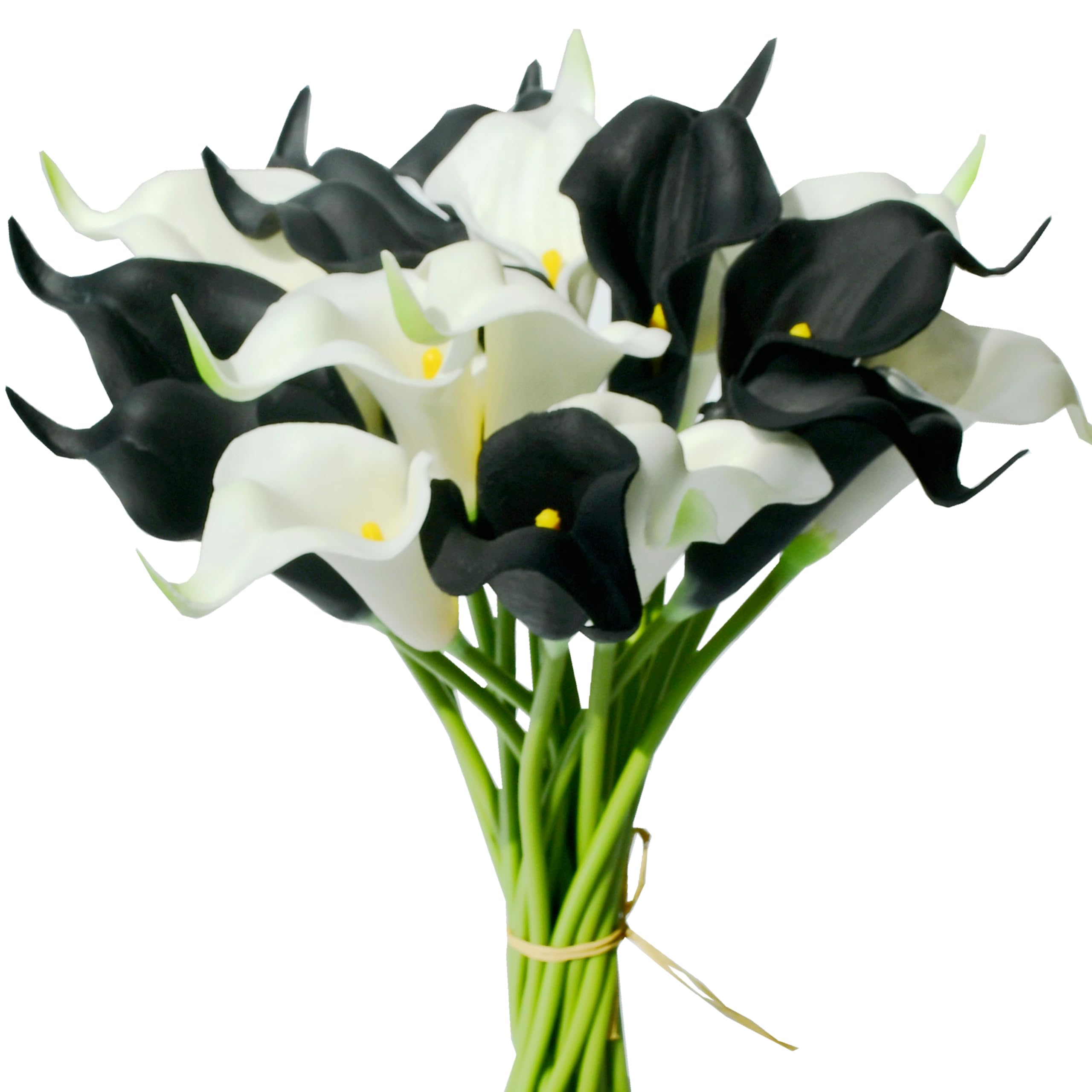 20pcs Black and White Artificial Calla Lily Silk Flowers - 13.5