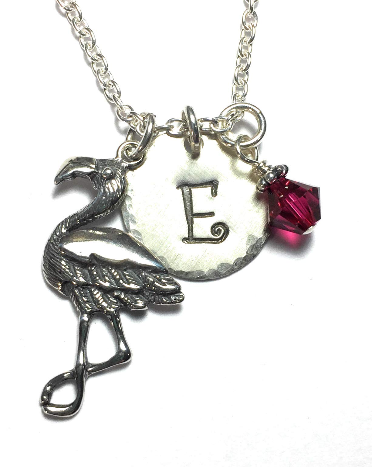 Personalized Flamingo Initial Charm Necklace - Sterling Silver Hand Stamped Jewelry for Women - Perfect Gift for Birthday, Anniversary & Everyday Wear