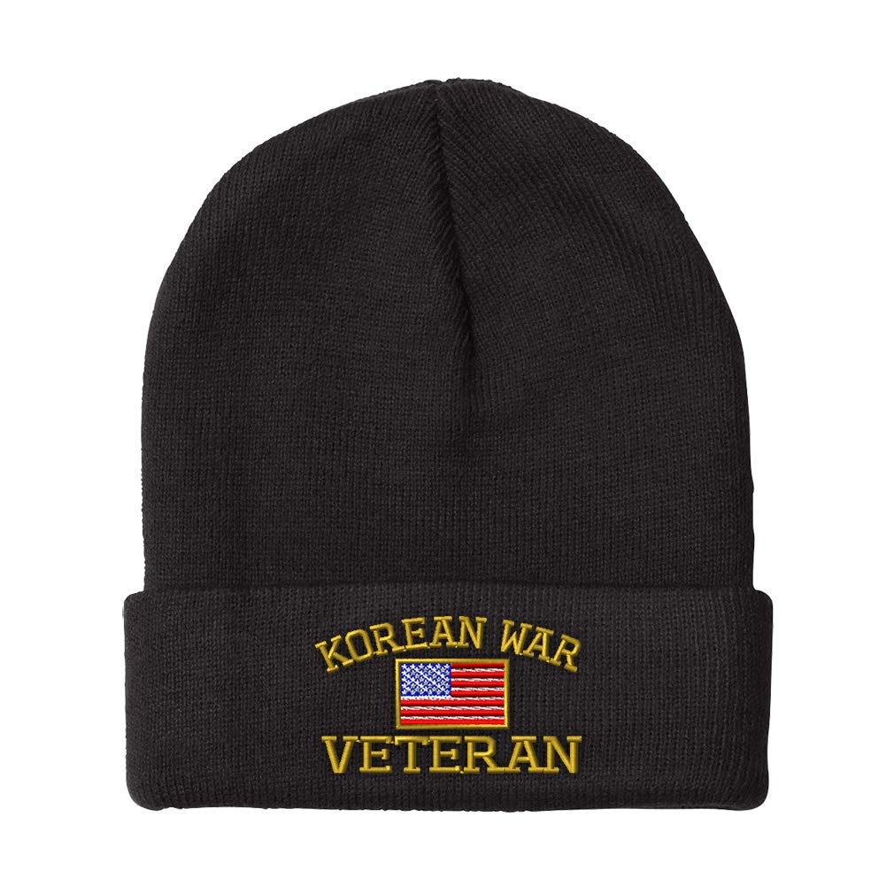 Custom Embroidered Beanies for Men & Women - American Veteran Korean War USA Flag Design - Warm Winter Skull Cap One Size Fits All - Perfect for Outdoor Activities, Military Appreciation & Cold Weather Protection