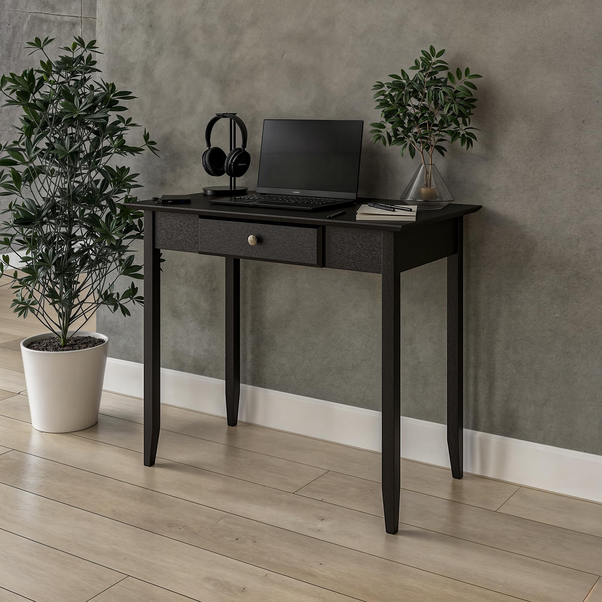Camaflexi Black Shaker Writing Desk with One Drawer - Compact Home Office Desk for Small Spaces, Study & Work from Home