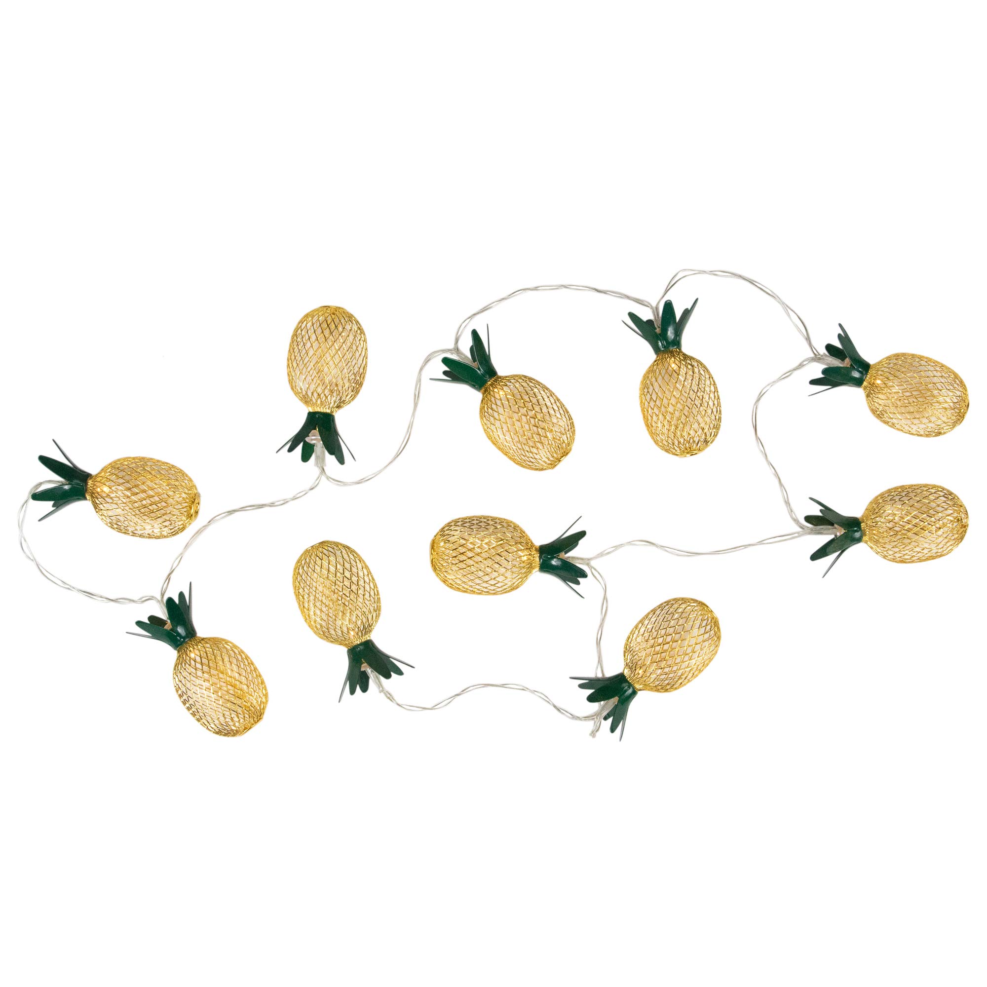 10 Pack B/O LED Warm White Gold Pineapple String Lights - 3 Feet Clear Wire for Home Decor, Party, Wedding & Outdoor Lighting