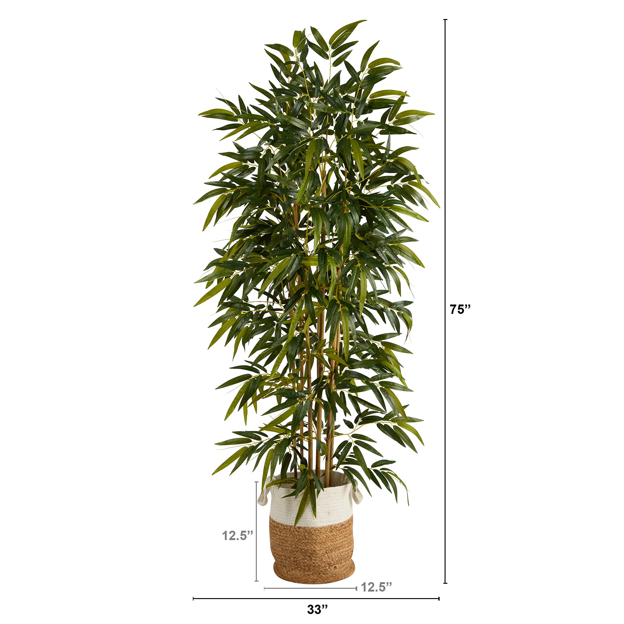 Nearly Natural 75in. Green Bamboo Artificial Tree in Handmade Jute & Cotton Planter - Perfect for Home Decor, Office, Living Room & Indoor Spaces