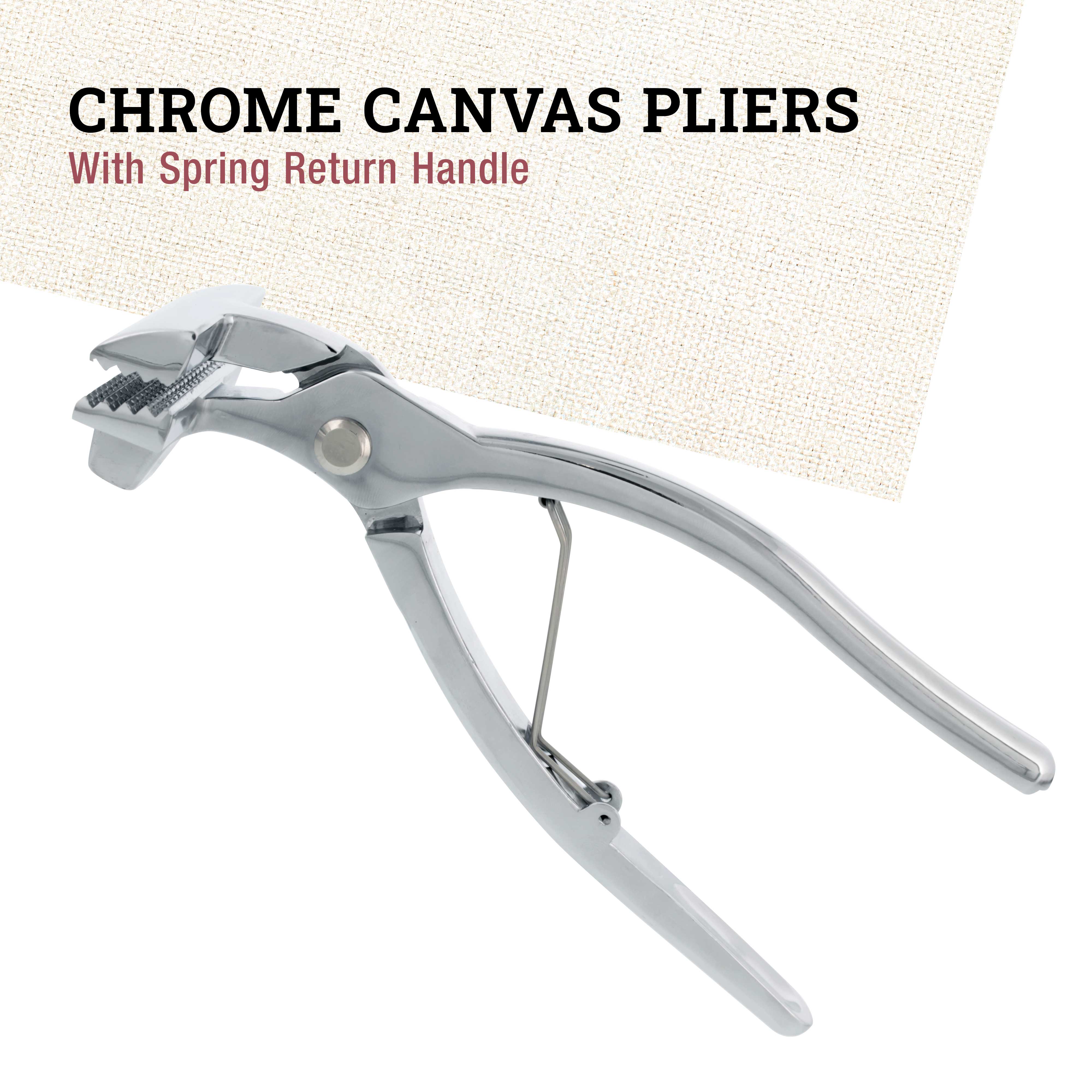 Chrome Canvas Pliers 2 3/8 Inch Spring Return Handle - Heavy Duty Upholstery & Leather Crafting Tool for DIY Furniture Repair and Marine Canvas Work