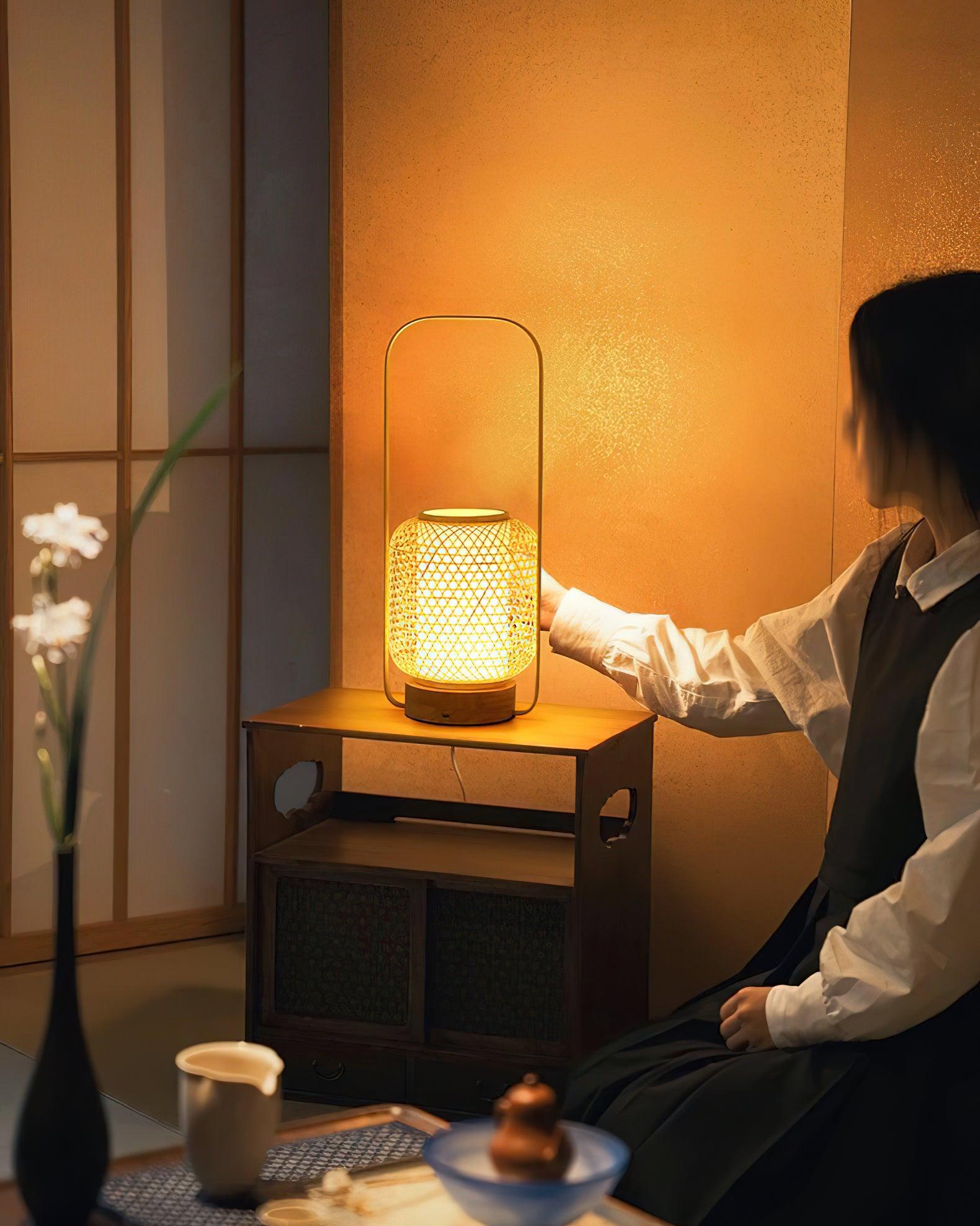 Eco-Friendly Bamboo Lantern Table Lamp - Handmade Natural Wood Night Light for Bedroom, Living Room & Outdoor Decor - Perfect for Relaxation, Meditation & Cozy Ambiance