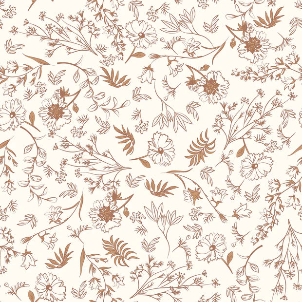 Brown Floral Double Gauze Fabric - Soft & Breathable Material for Dresses, Blouses, and DIY Crafts | Perfect for Summer Clothing & Home Decor Projects