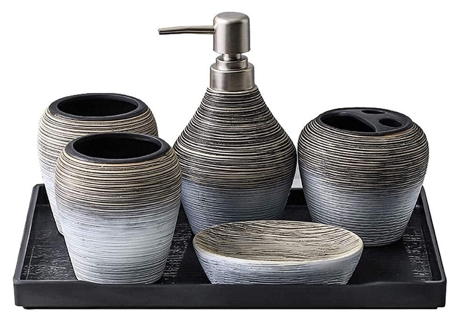 Premium Ceramic Soap Dispenser Set - 6pcs Bathroom Accessories Kit with Soap Dish, Toothbrush Holder, Dental Cup & Tray | Elegant Hotel Decor for Home, Spa, and Guest Bathrooms