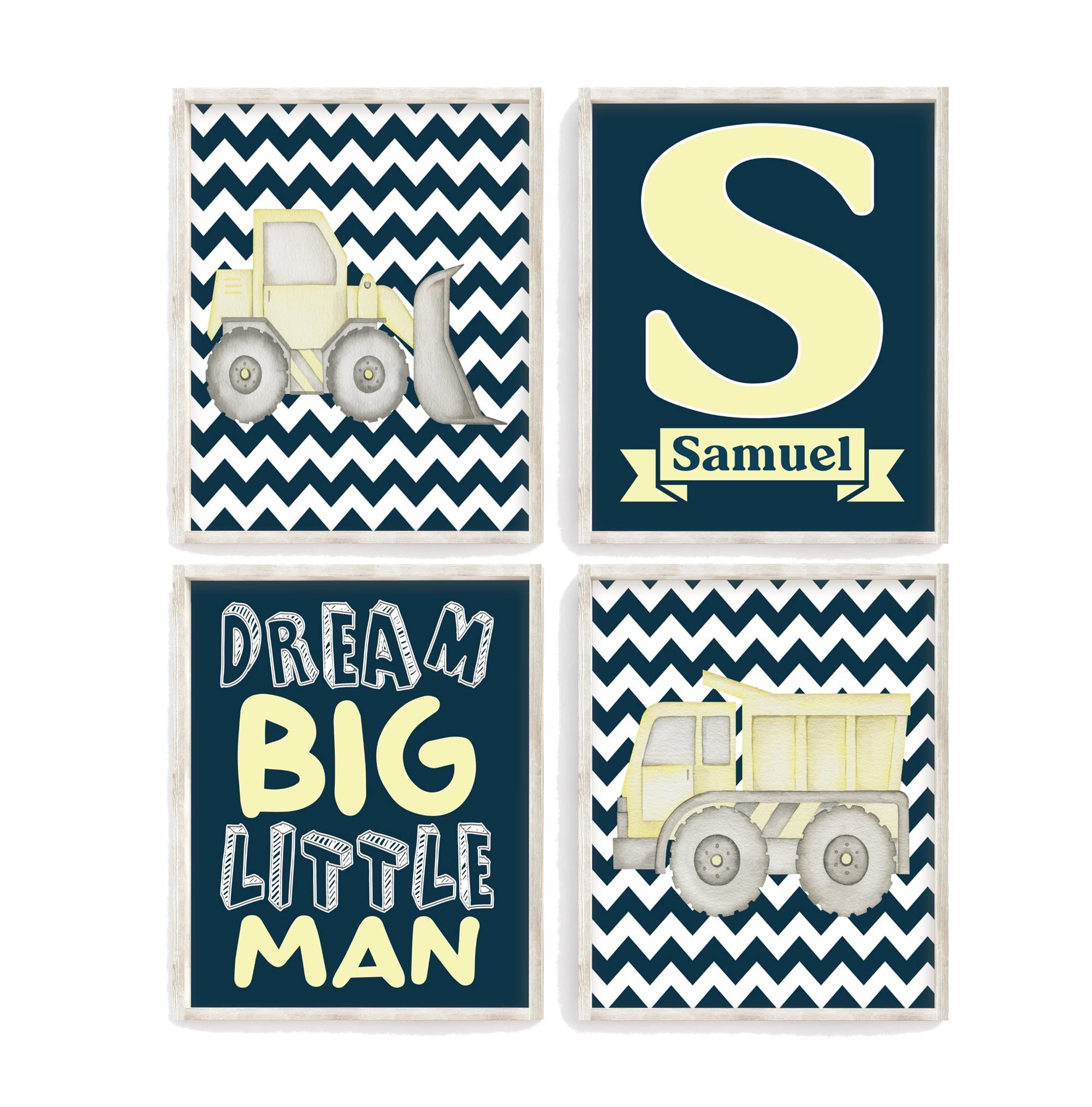 Personalized Monogram Nursery Prints - Set of 4 Watercolor Decor for Baby Boy Room