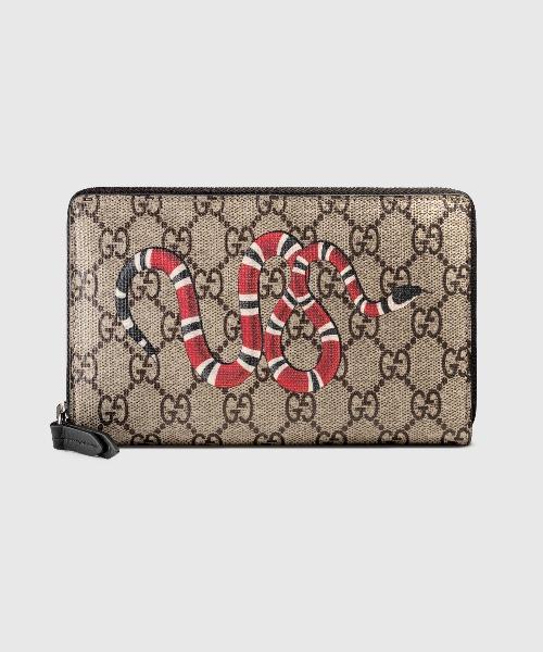 Gucci Kingsnake Print GG Supreme Zip Around Wallet in Beige & Ebony - Luxury Designer Wallet for Men & Women, Perfect for Everyday Use & Gifts