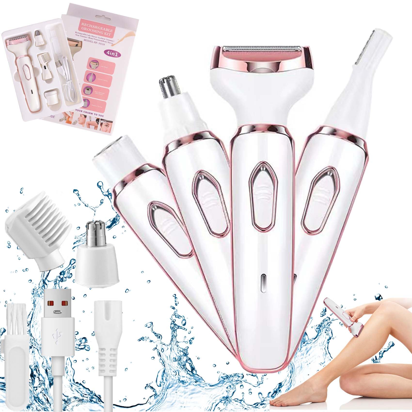 Taletseten 4-in-1 Electric Lady Shaver for Women - Waterproof Women's Shaver with Bikini Trimmer & Facial Hair Remover - Perfect for Legs, Underarms, Bikini Line & Face - Ideal for Travel, Gym & Home Use