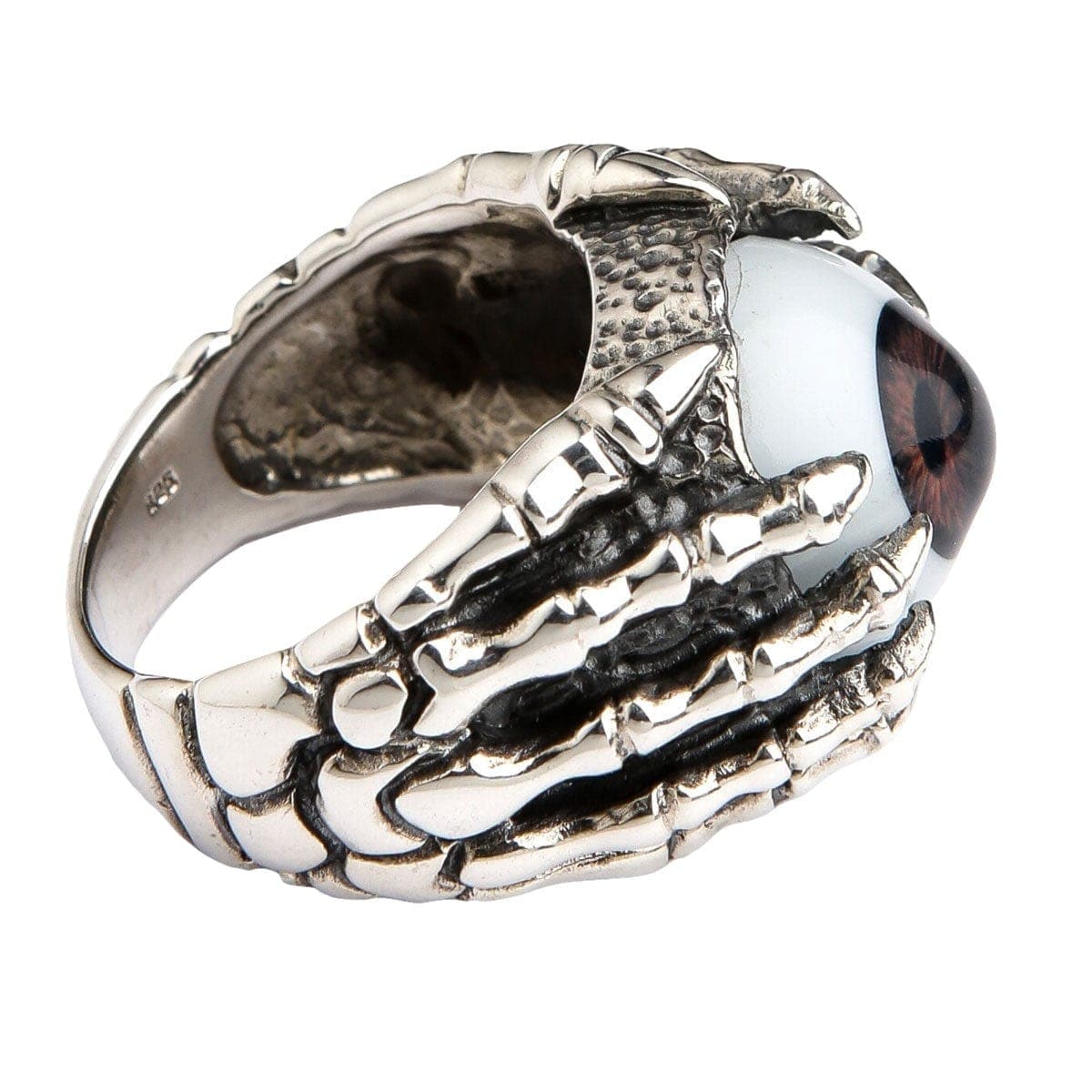 Gothic Sterling Silver Eyeball Claw Ring for Men & Women - Punk Jewelry for Halloween, Cosplay, and Alternative Fashion