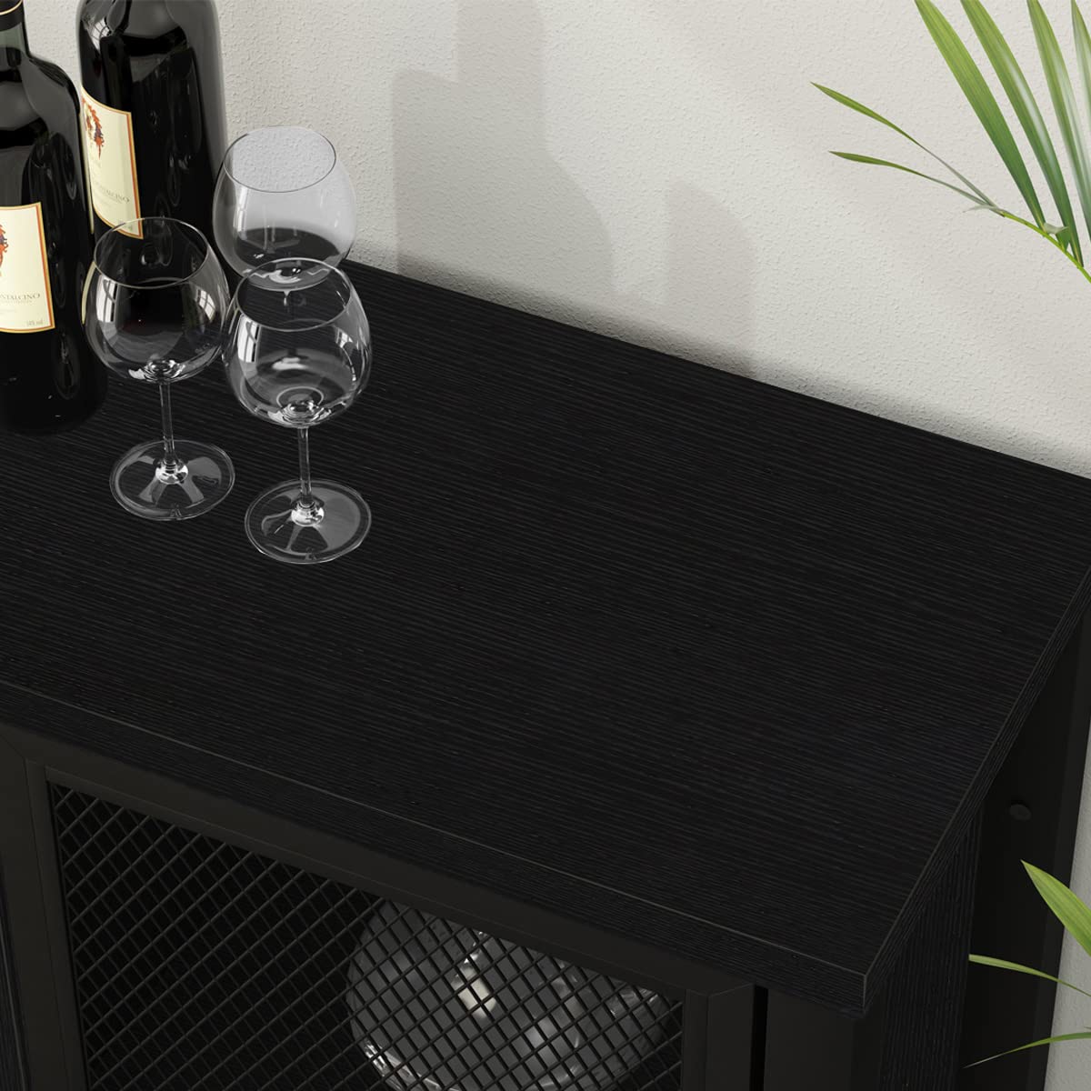 IBF 55 Inch Black Oak Industrial Coffee & Liquor Cabinet with Wine Rack Storage - Farmhouse Style Kitchen Buffet for Home, Living Room & Dining Room | Perfect for Entertaining Guests & Organizing Beverages