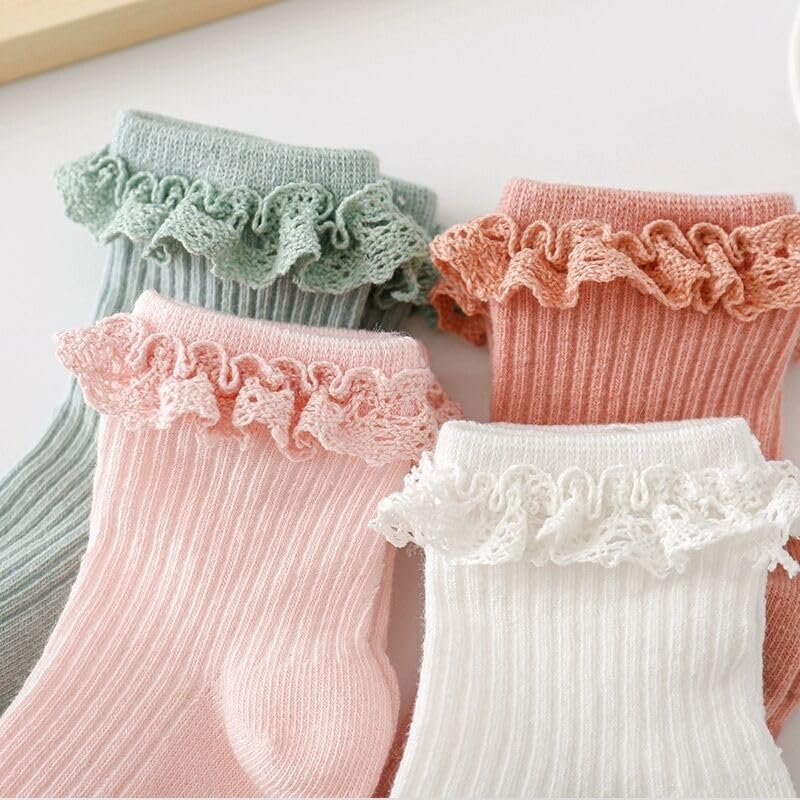 DRESHOW BQUBO Non-Slip Baby Socks for Girls - Cute Ruffled Ankle Grip Socks for Infants & Toddlers | Perfect for Playtime, Crawling & First Steps