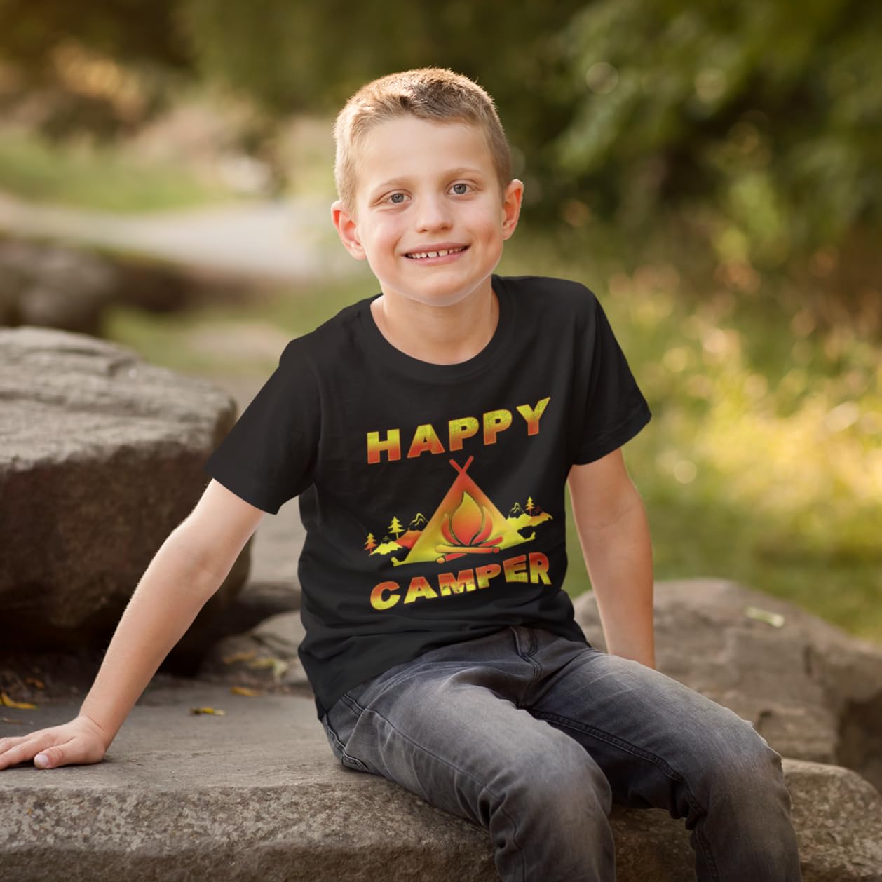 Boys' Camping Shirt - Funny Happy Camper T-Shirt for Kids | Outdoor Adventure, Hiking & Summer Camp Wear