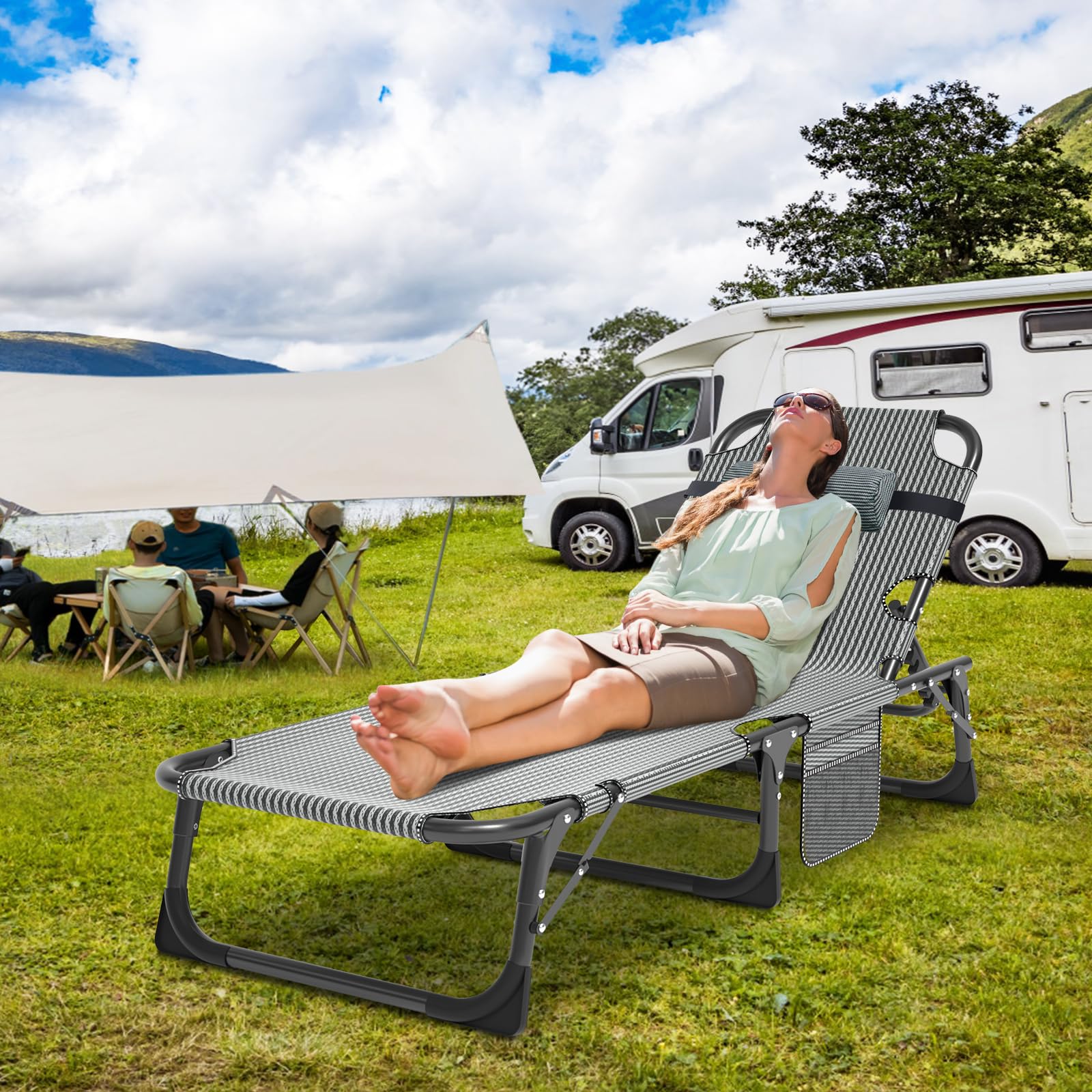 Slsy 5-Position Folding Cot for Adults - Portable Chaise Lounge Chair for Outdoor, Beach, Camping & Pool - Lightweight Sunbathing Bed for Lawn, Patio & Backyard Relaxation