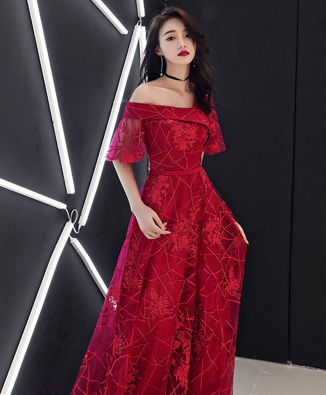 Elegant Burgundy Tulle Lace Long Prom Dress - Formal Evening Gown for Homecoming, Wedding, Quinceañera & Special Occasions
