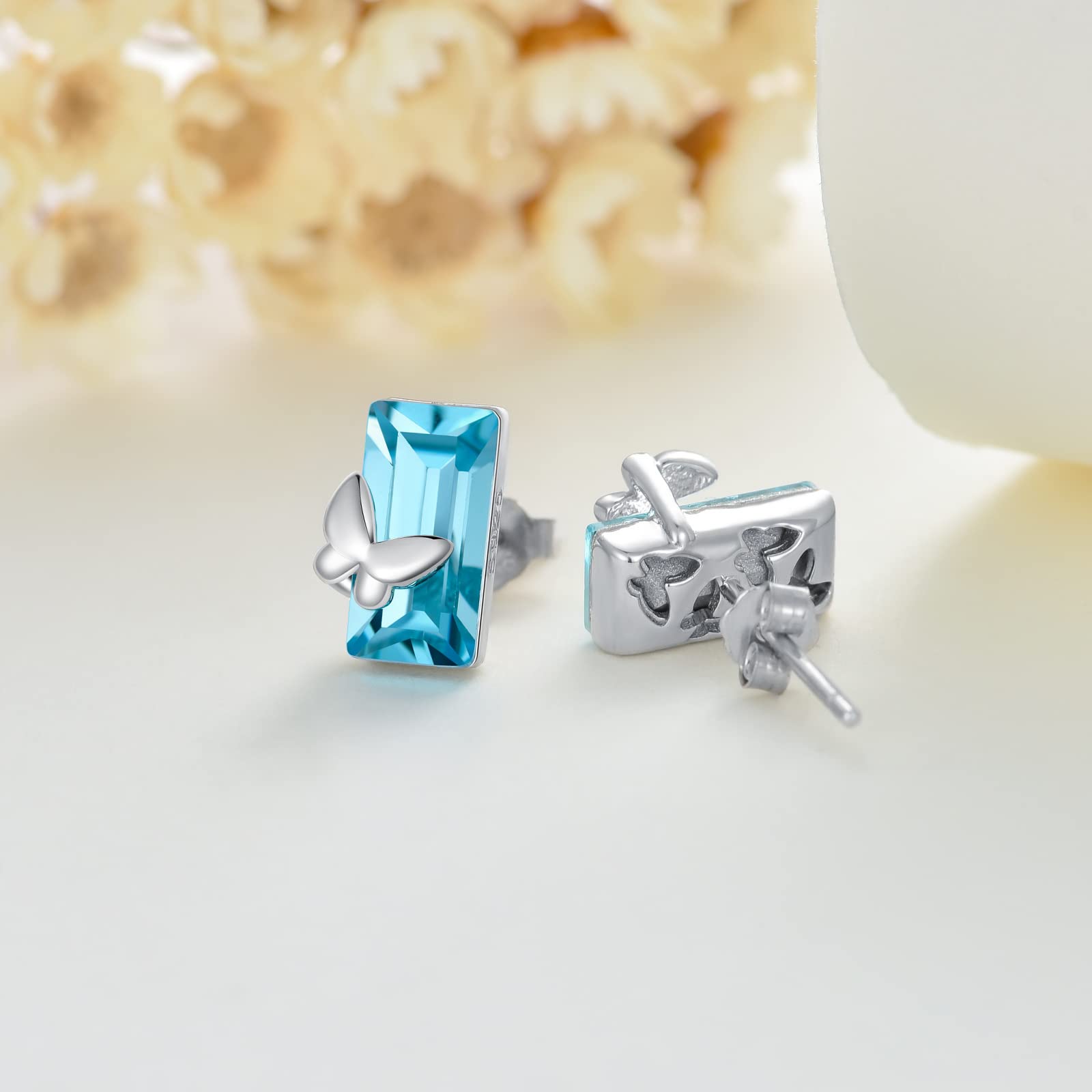 WINNICACA 925 Sterling Silver Blue Crystal Butterfly Stud Earrings for Women - Elegant Jewelry Gift for Her, Daughter, Sister, Mom, Girlfriend & Wife - Perfect for Birthday, Christmas & Special Occasions - Everyday Wear, Date Night & Office Accessory