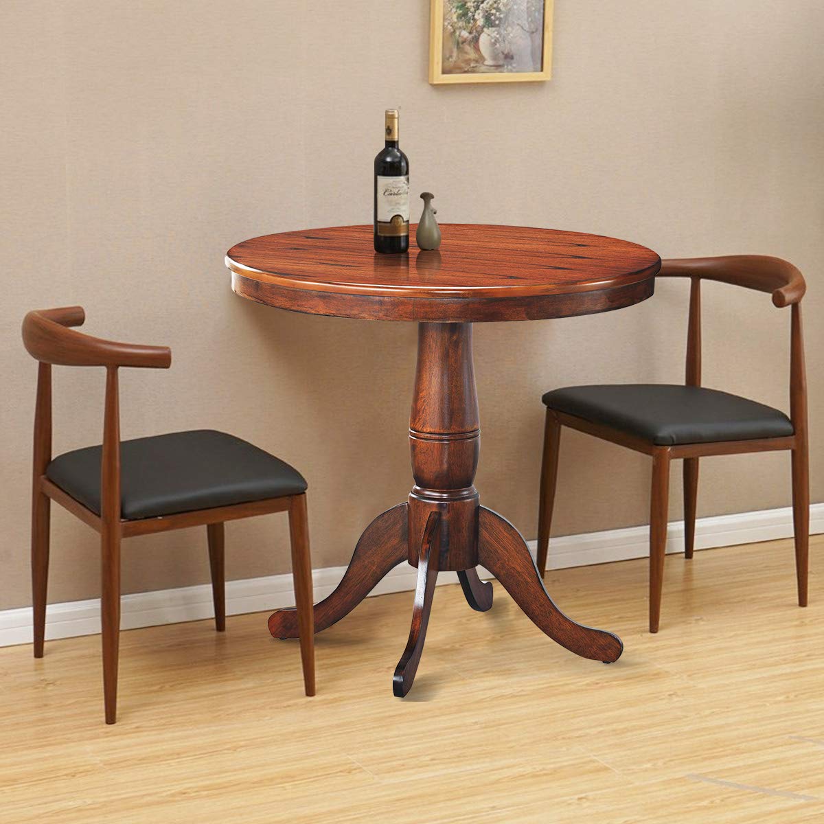 MIDDOW 32 Inch Round Dining Table - Solid Rubber Wood Pub Table with Smooth Edges & Foot Pads, Multi-Purpose Side Table for Kitchen, Restaurant, Cafe, Living Room (Walnut Finish, Model HW63397) - Perfect for Small Space Dining, Coffee Break, and Home Office Workspace
