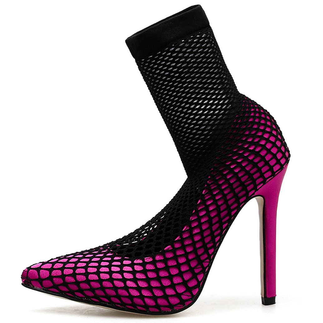Meefit Women's Mesh Ankle Boots - Stiletto Pointed Toe Perforated High Heel Sock Boots for Night Out, Party & Evening Wear