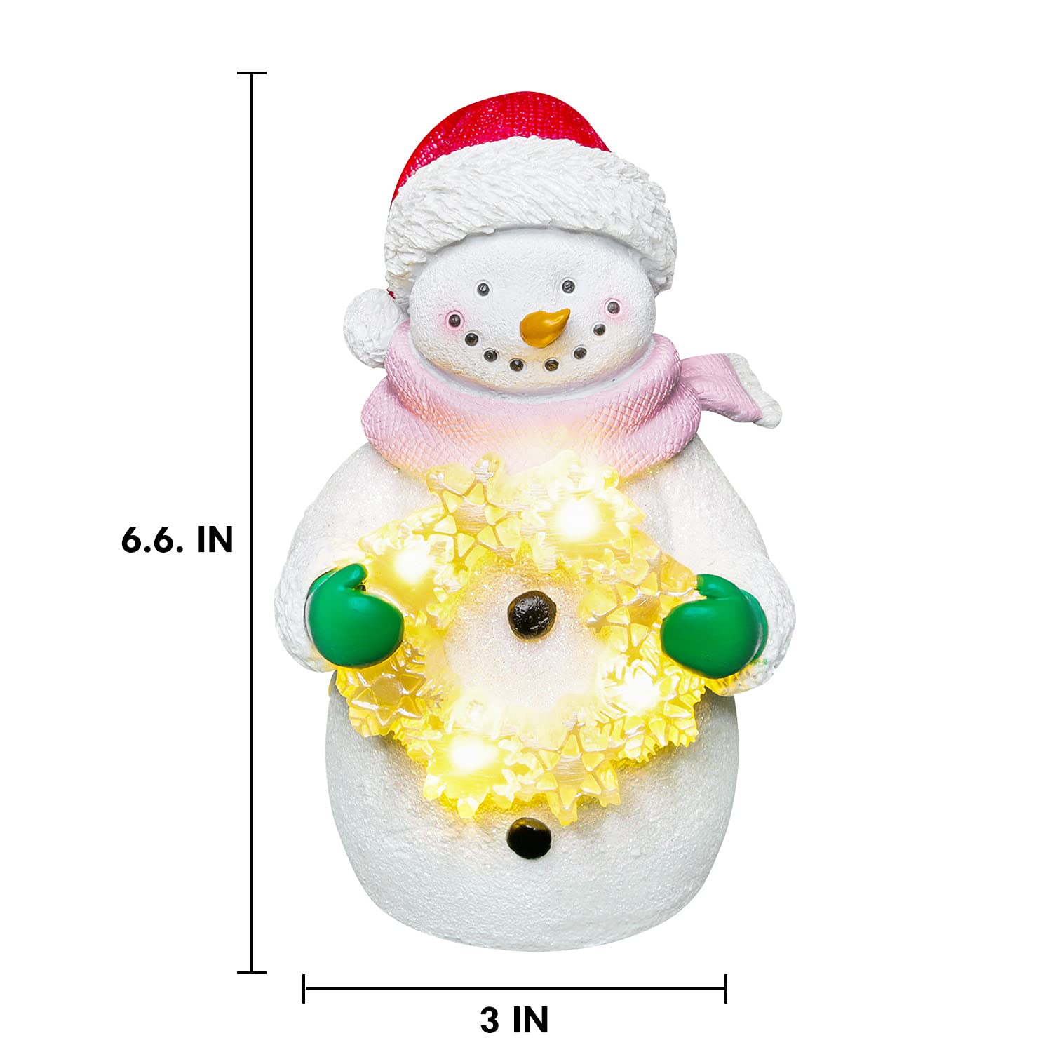 Decorative Snowman Figure with Lighted Wreath - Battery Operated Christmas Tabletop Decoration with Timer - Perfect for Holiday Home Décor, Mantel Display & Festive Party Centerpiece