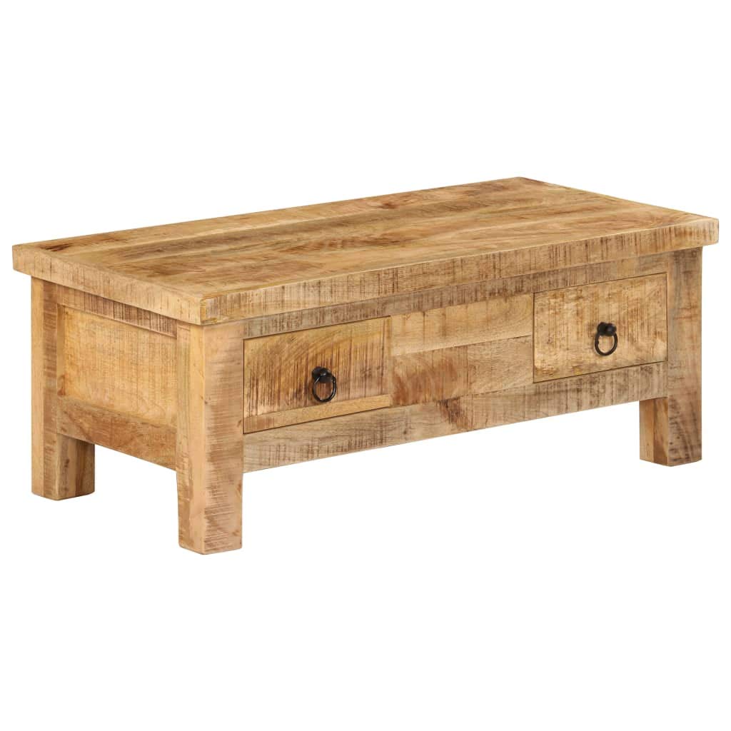 Rustic Solid Mango Wood Coffee Table with 2 Drawers - 35.4