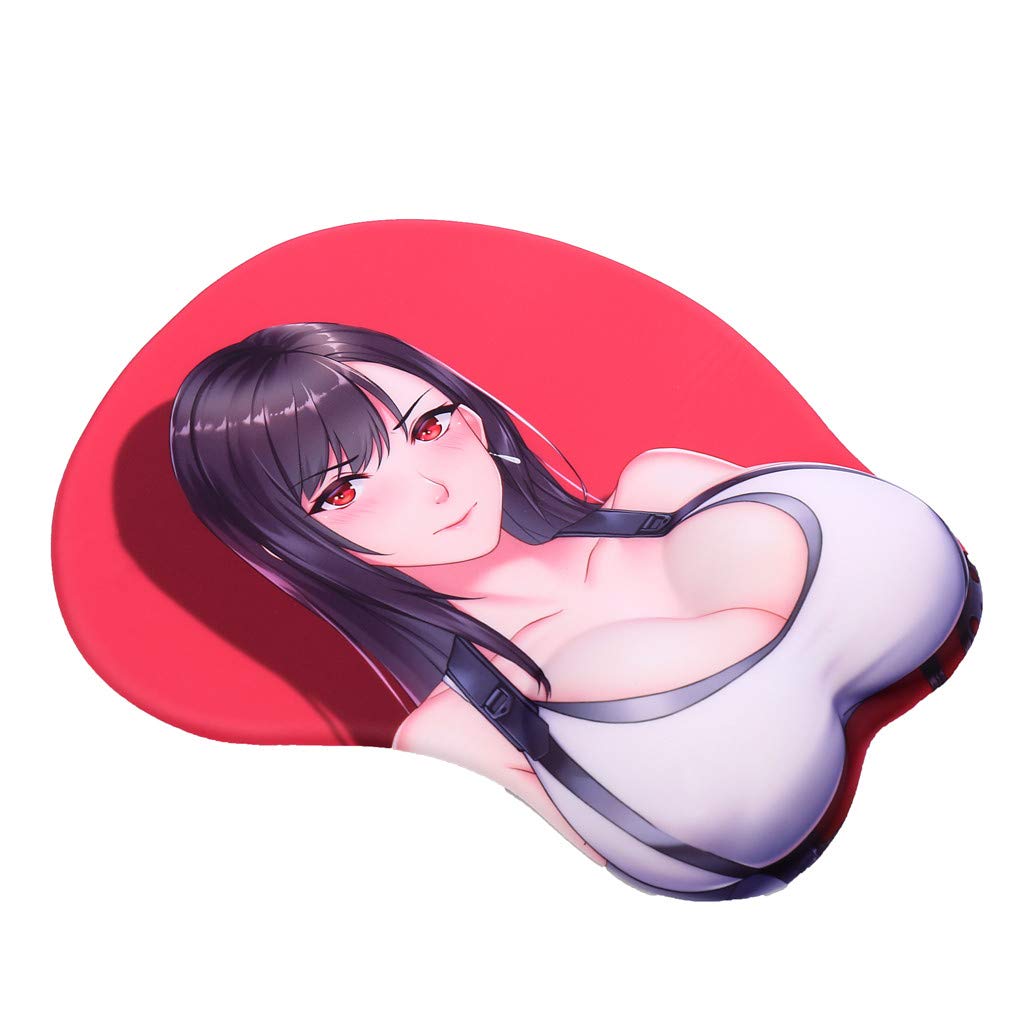 Tifa Red Anime Mouse Pad - 3D Oppai Gaming Mousepad with 2-Way Skin - Perfect for PC Gaming & Office Use