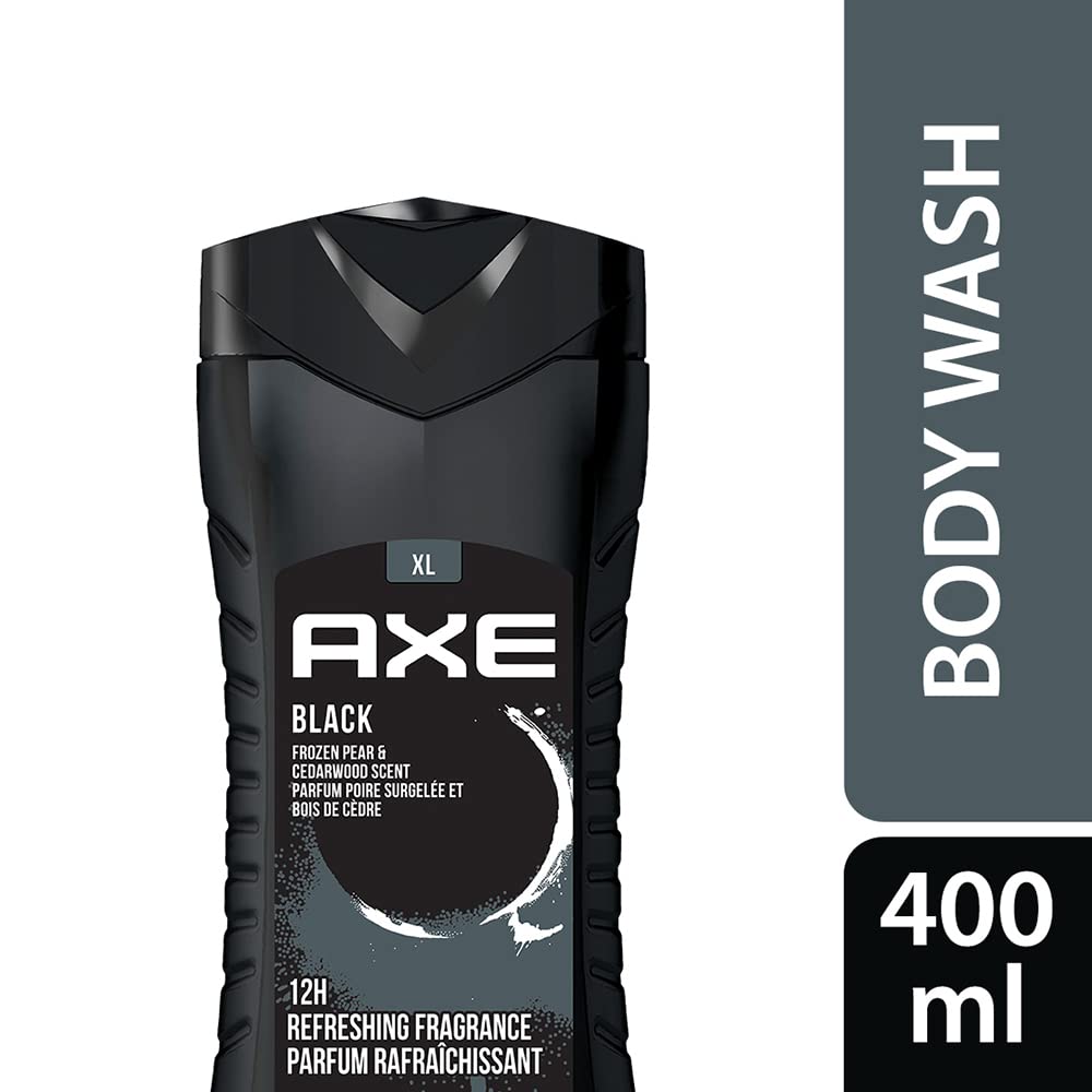 AXE Black 3-in-1 Body Wash, Face Wash & Shampoo for Men - Long Lasting Refreshing Frozen Pear Scent, Dermatologist Tested, 400ml - Perfect for Gym, Travel & Daily Shower Routine