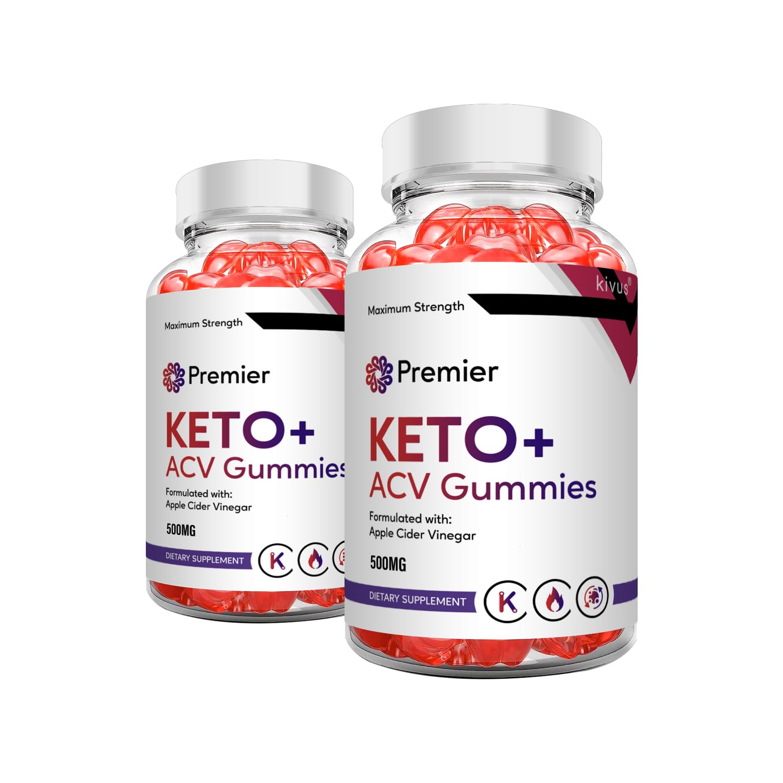 Kivus Premier Keto Gummies with Apple Cider Vinegar (ACV) - Sugar Free Ketogenic Diet Supplement for Weight Loss - 60 Gummies per Bottle (2 Pack, 120 Gummies Total) - Perfect for On-the-Go Keto Lifestyle & Healthy Snacking